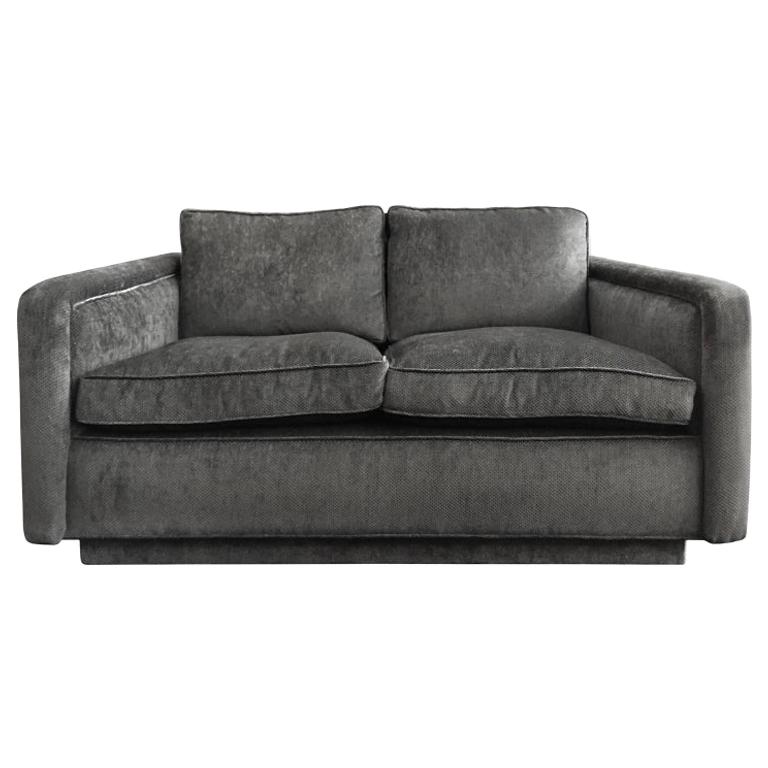 Chic blue grey velvet French Knole style sofa by Jansen at 1stDibs