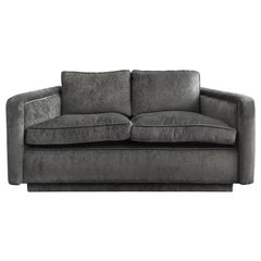 1960s Angled Arm Love Seat in Grey Velvet