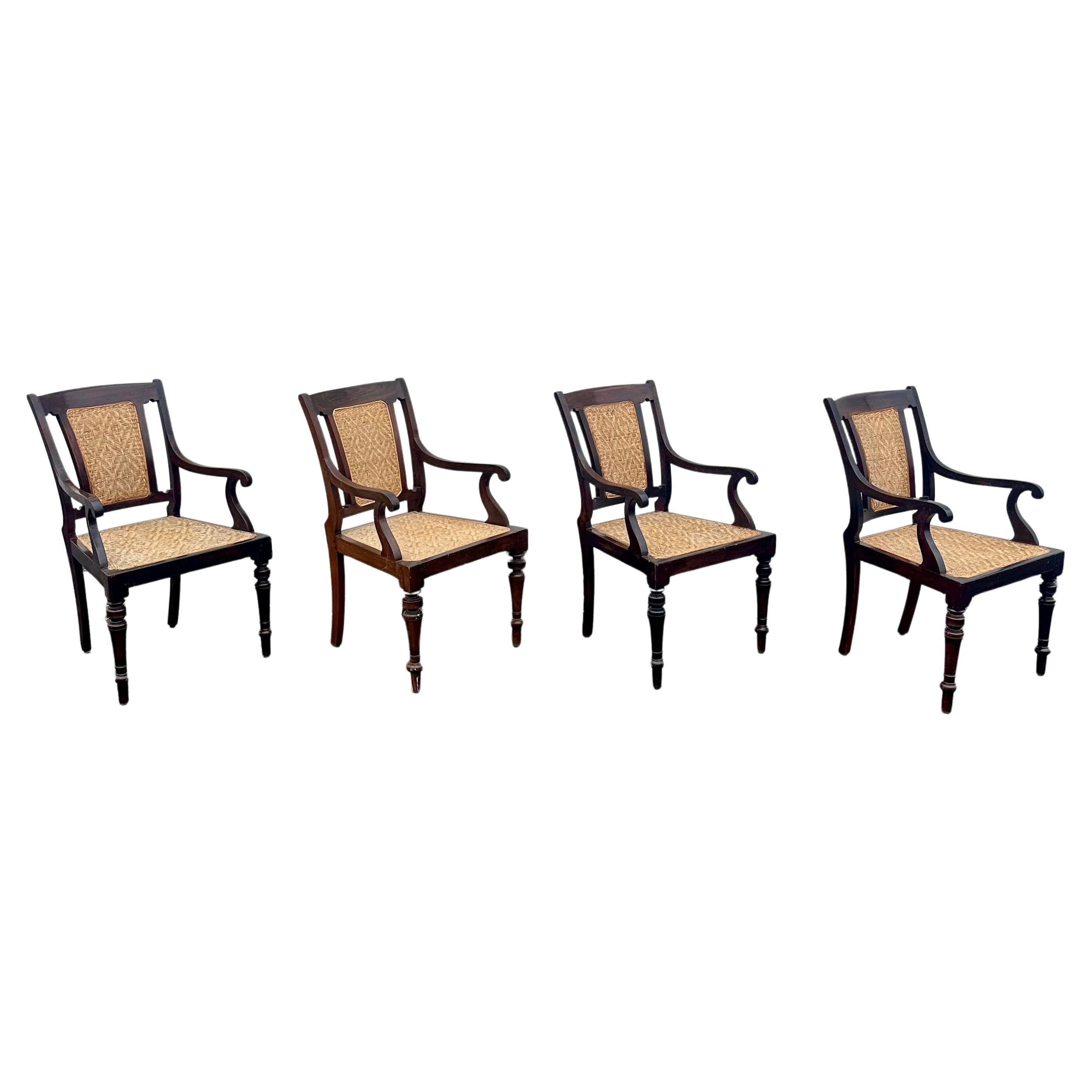1960s Anglo Indian Cane Dining Armchairs, Set of 4 For Sale