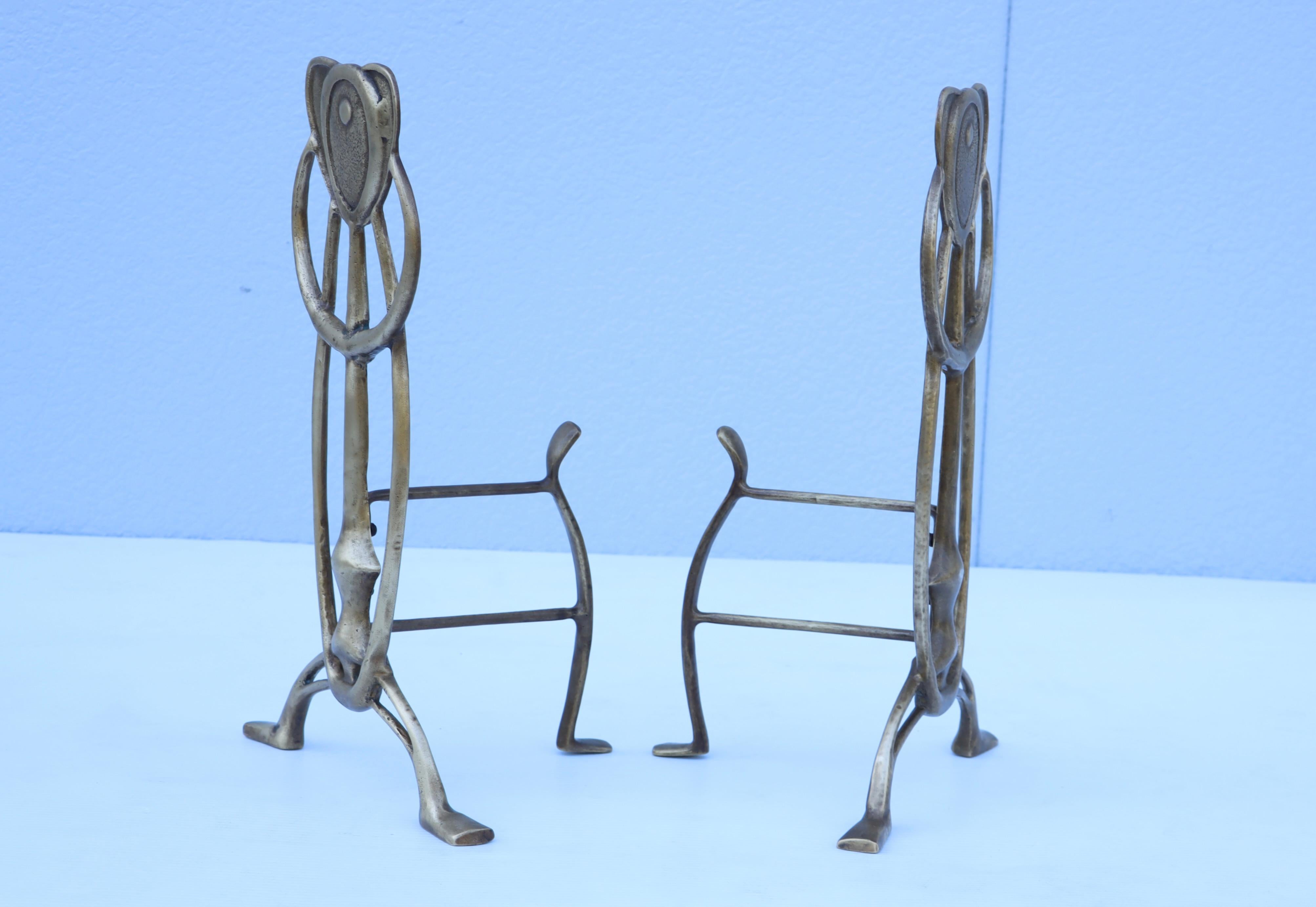 Mid-20th Century 1960's Animal Abstract Brass Andirons For Sale