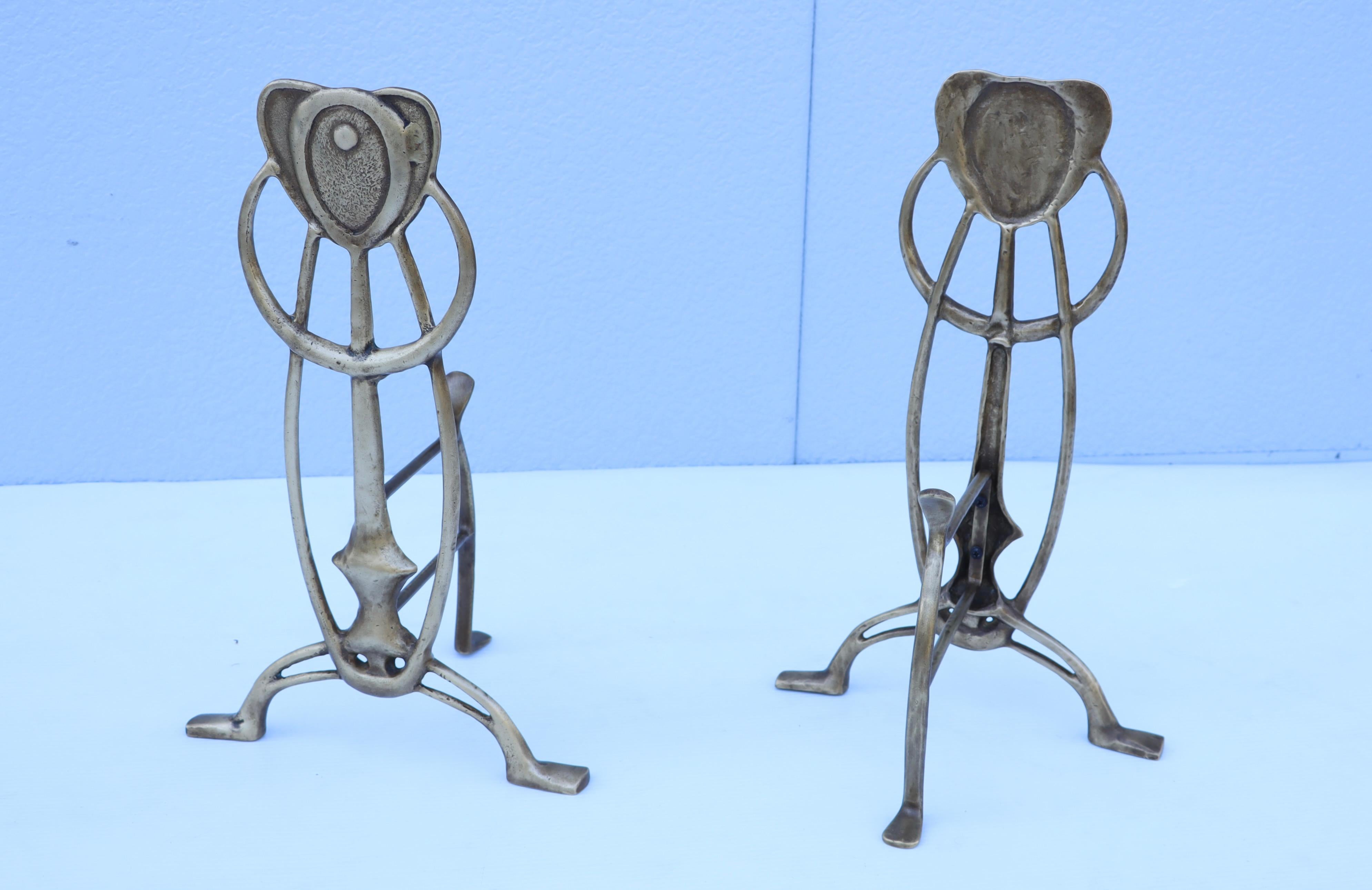 1960's Animal Abstract Brass Andirons For Sale 2