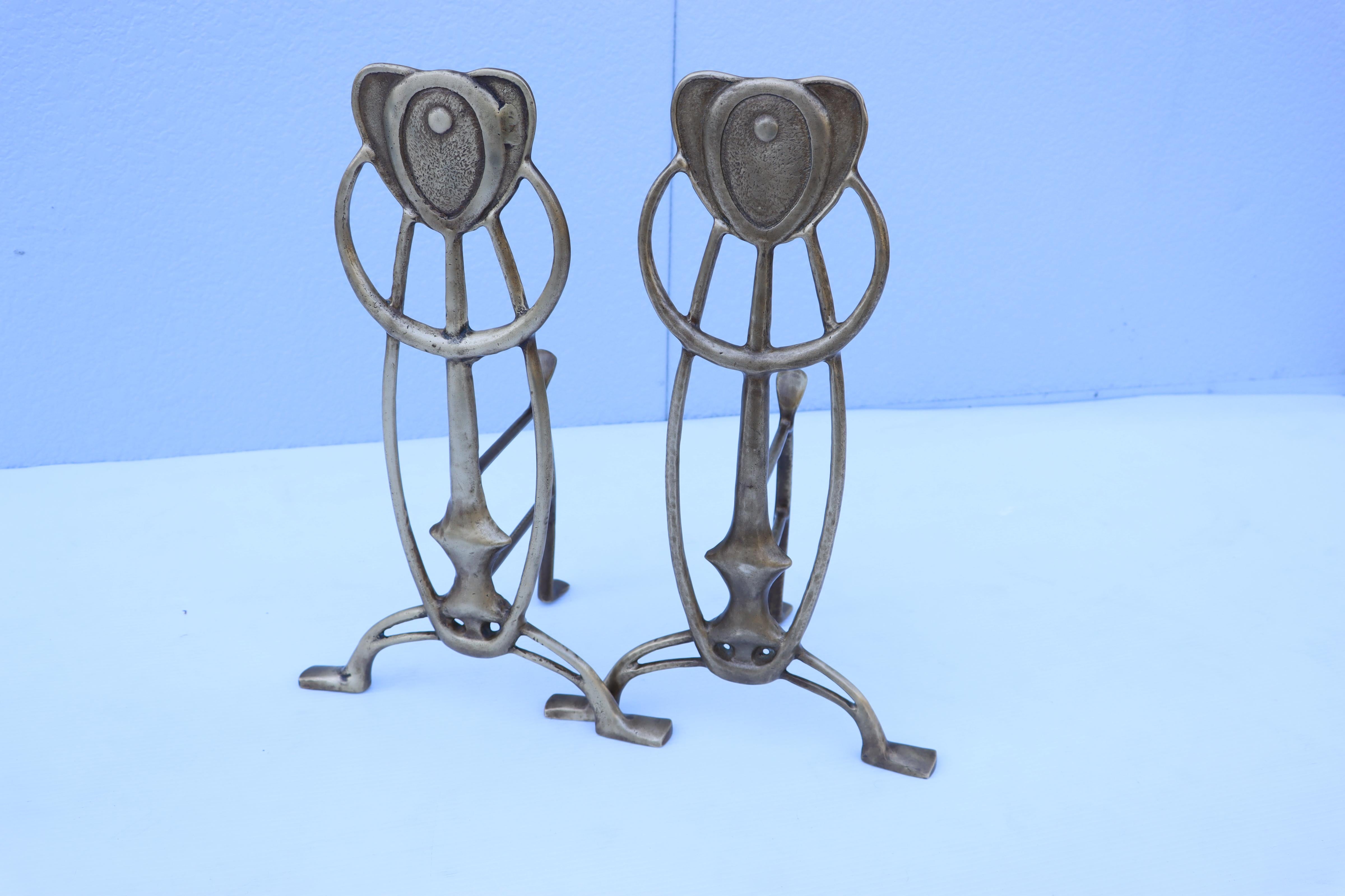 1960's Animal Abstract Brass Andirons For Sale 3