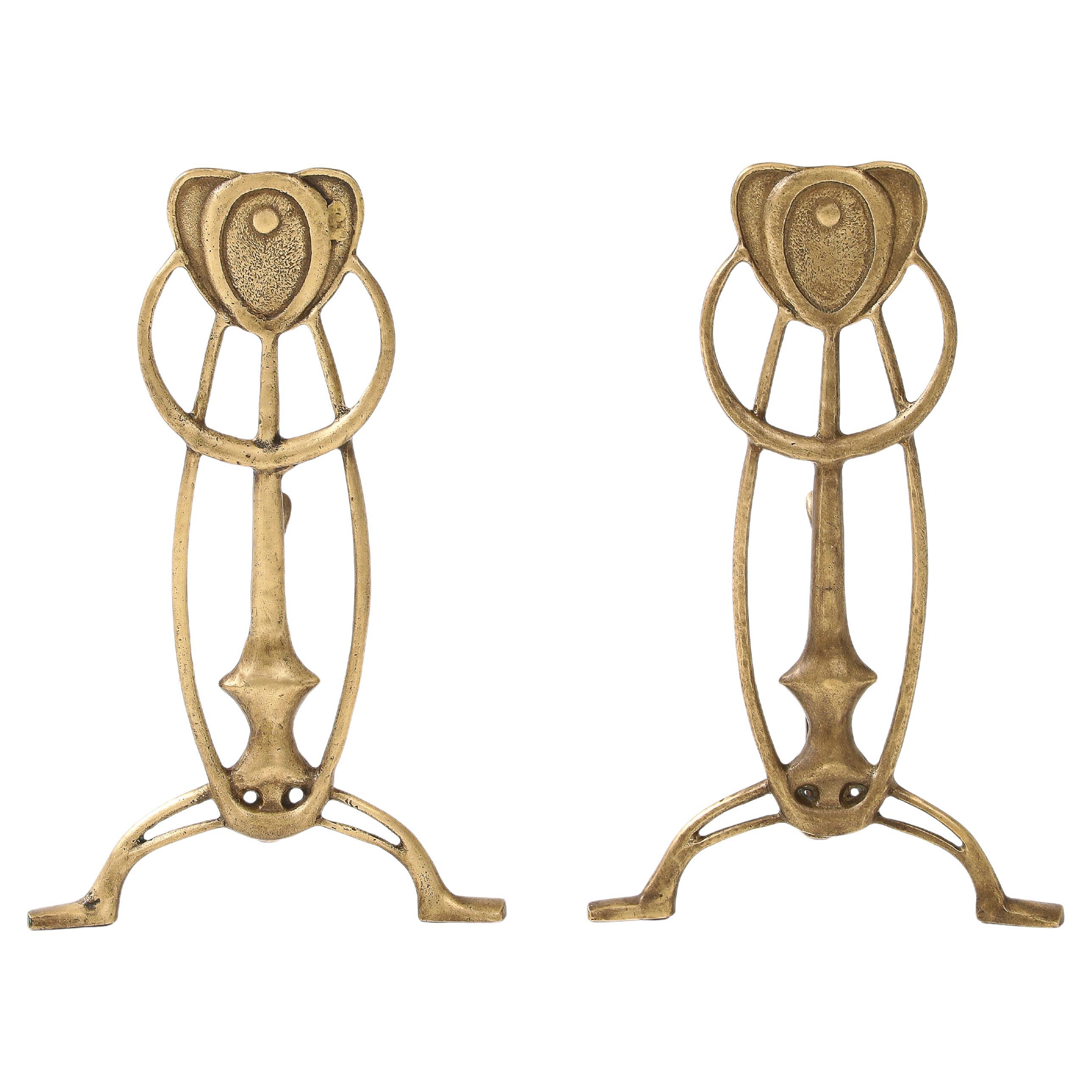 1960
s Animal Abstract Brass Andirons