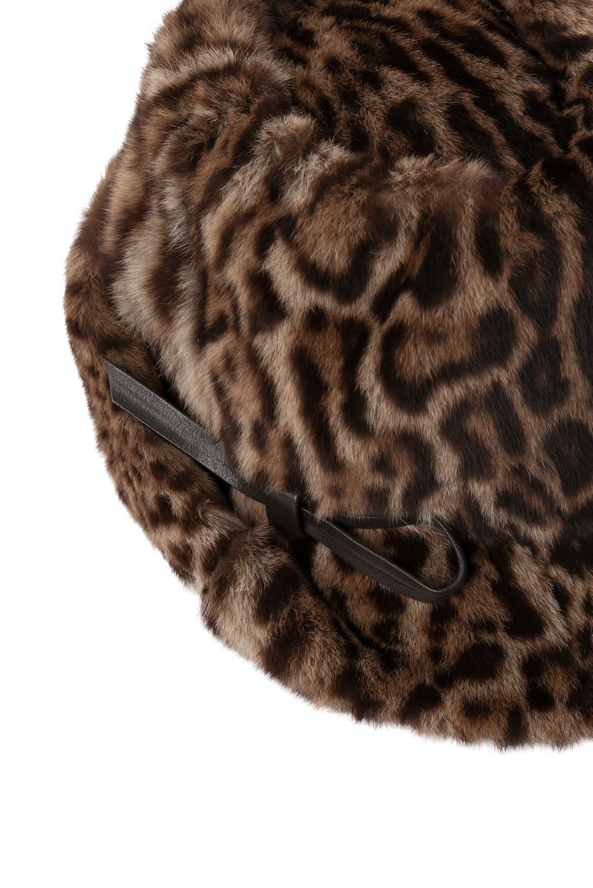 Gray 1960s Ocelot Animal Print Leather Bow Embellished Brown Black Genuine Fur Hat For Sale