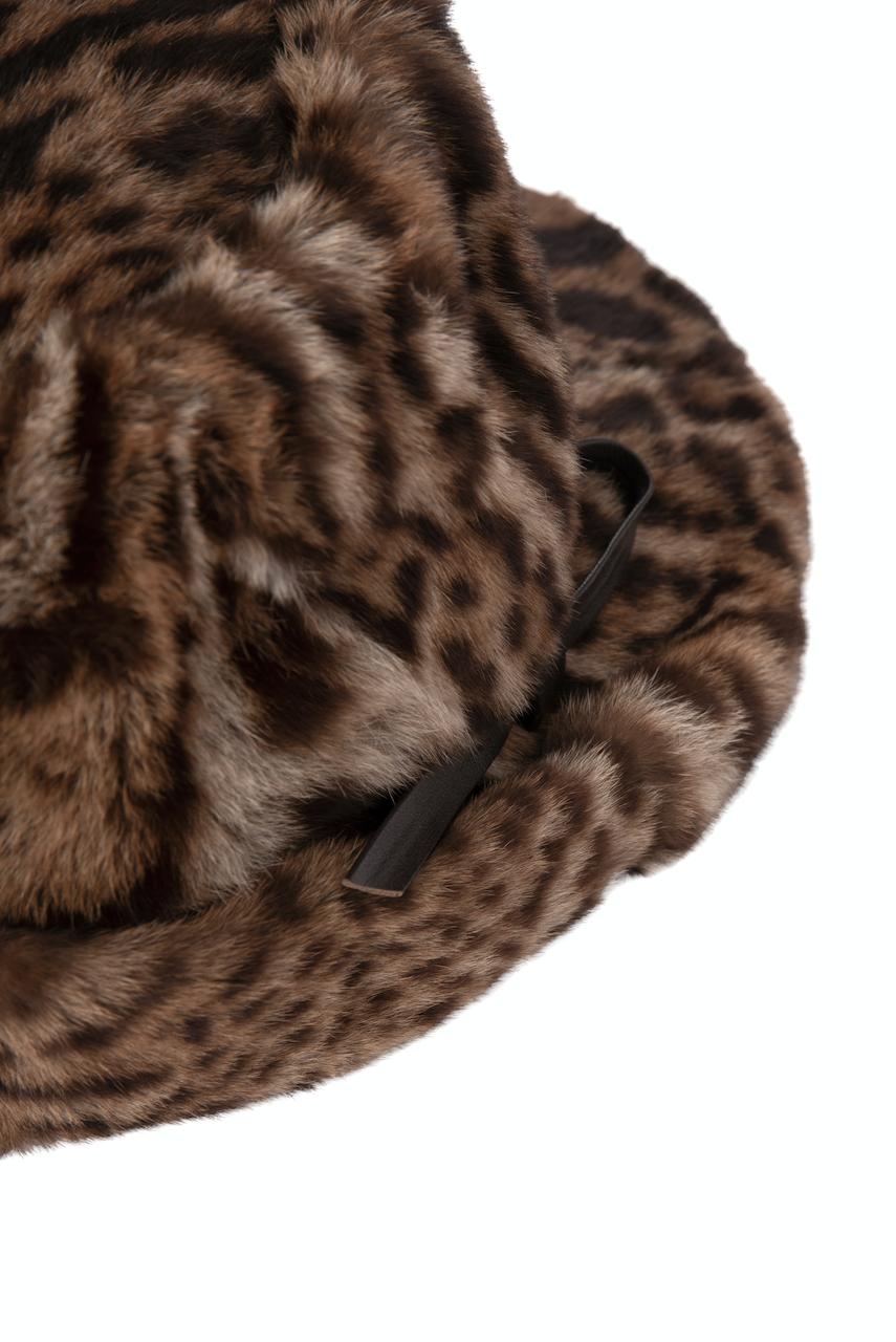 Women's 1960s Ocelot Animal Print Leather Bow Embellished Brown Black Genuine Fur Hat For Sale