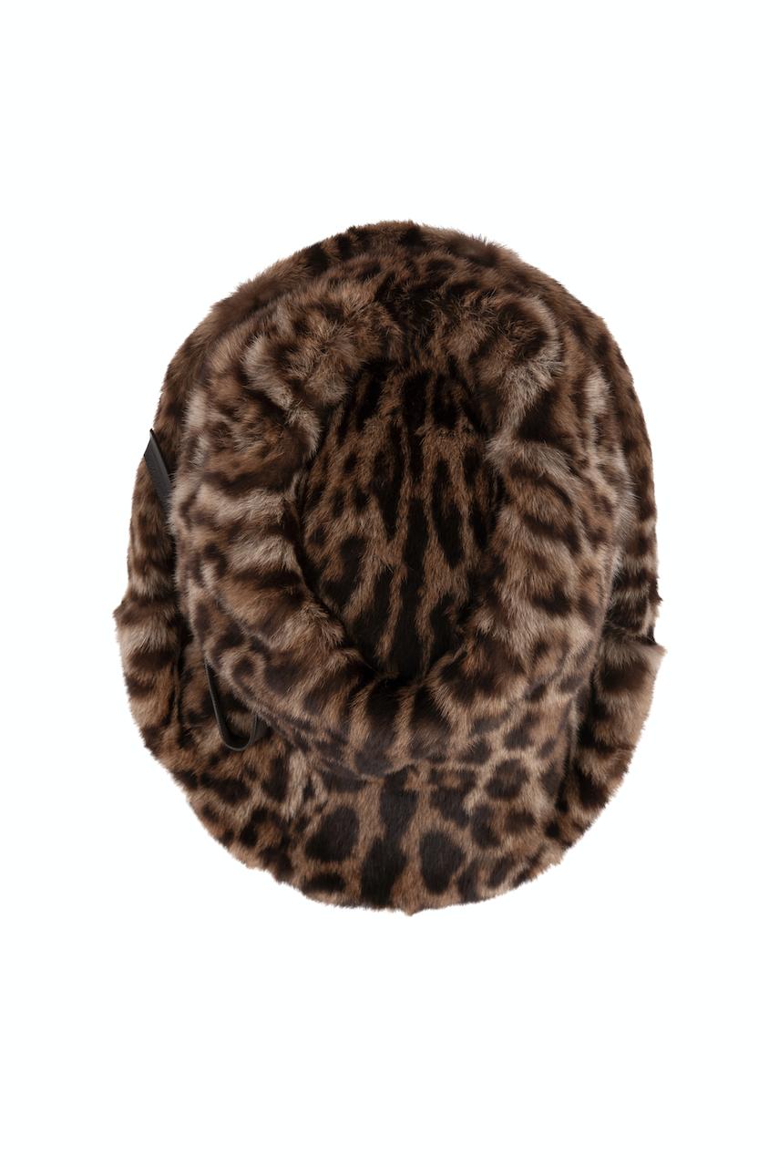 1960s Ocelot Animal Print Leather Bow Embellished Brown Black Genuine Fur Hat For Sale 2