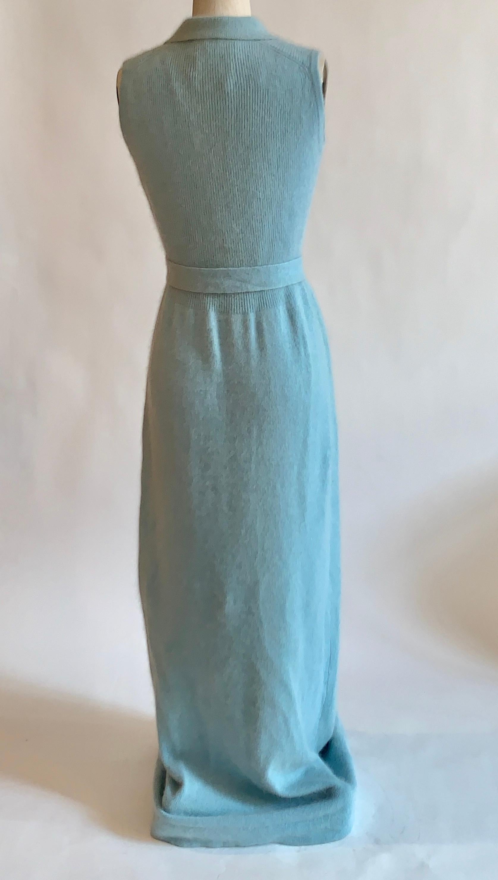 1960s Anne Fogarty Light Blue Angora Sleeveless Sweater Knit Maxi Dress  In Excellent Condition In San Francisco, CA