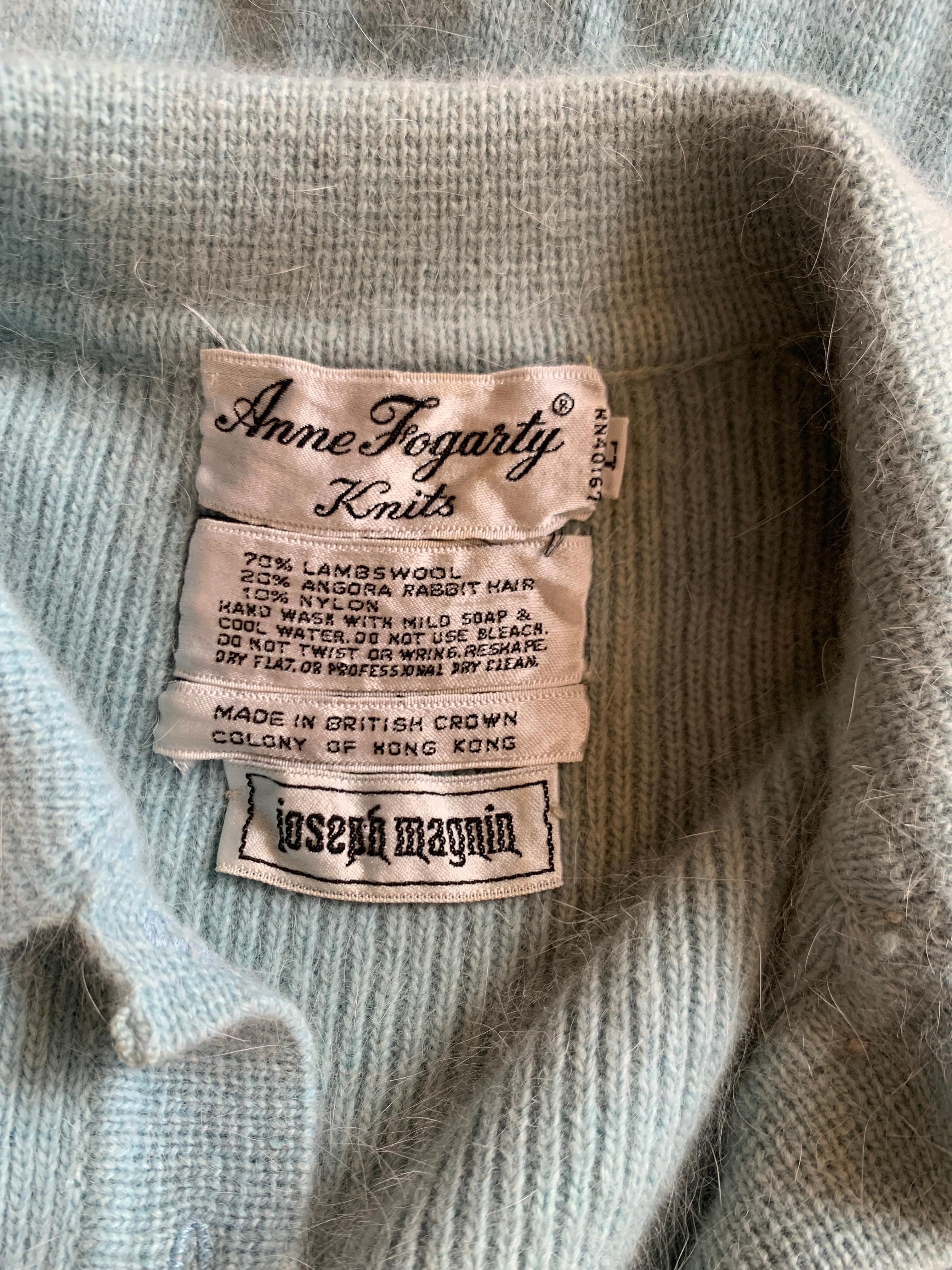 1960s Anne Fogarty Light Blue Angora Sleeveless Sweater Knit Maxi Dress  1