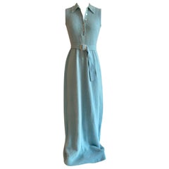 1960s Anne Fogarty Light Blue Angora Sleeveless Sweater Knit Maxi Dress