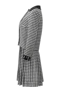 1960s Anne Fogarty Wool Monochrome Check Twin Set With Black Patent Trim