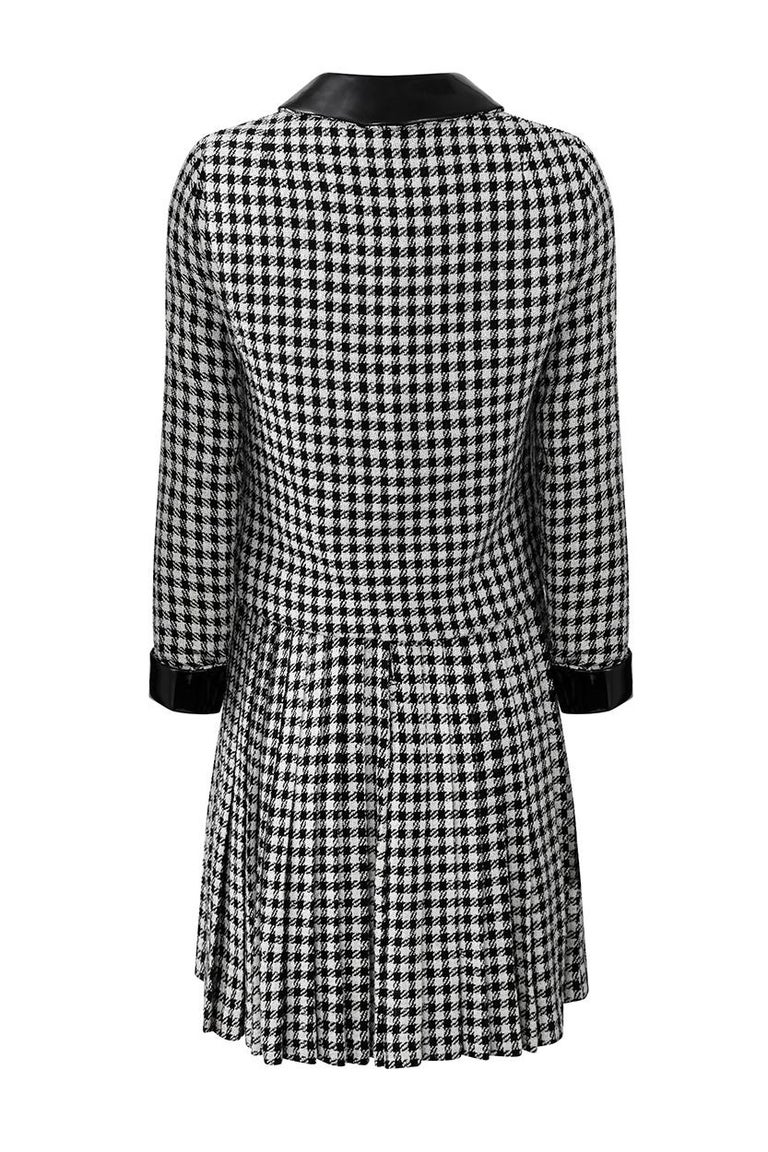 1960s Anne Fogarty Wool Monochrome Check Twin Set With Black Patent ...