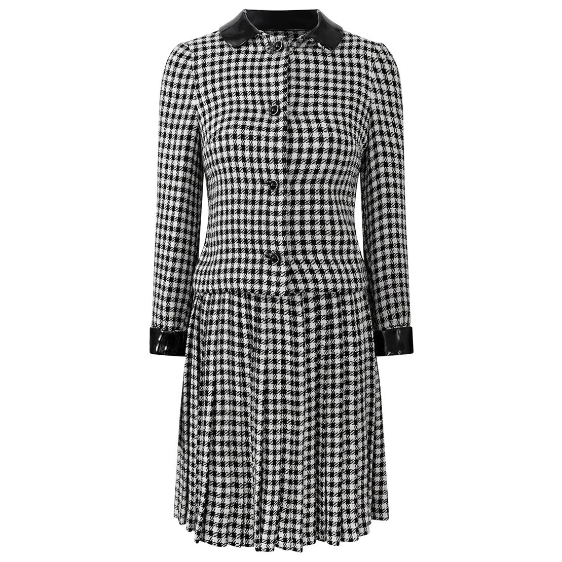 1960s Anne Fogarty Wool Monochrome Check Twin Set With Black Patent Trim