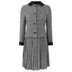 Vintage 1960s Anne Fogarty Wool Monochrome Check Twin Set With Black Patent Trim