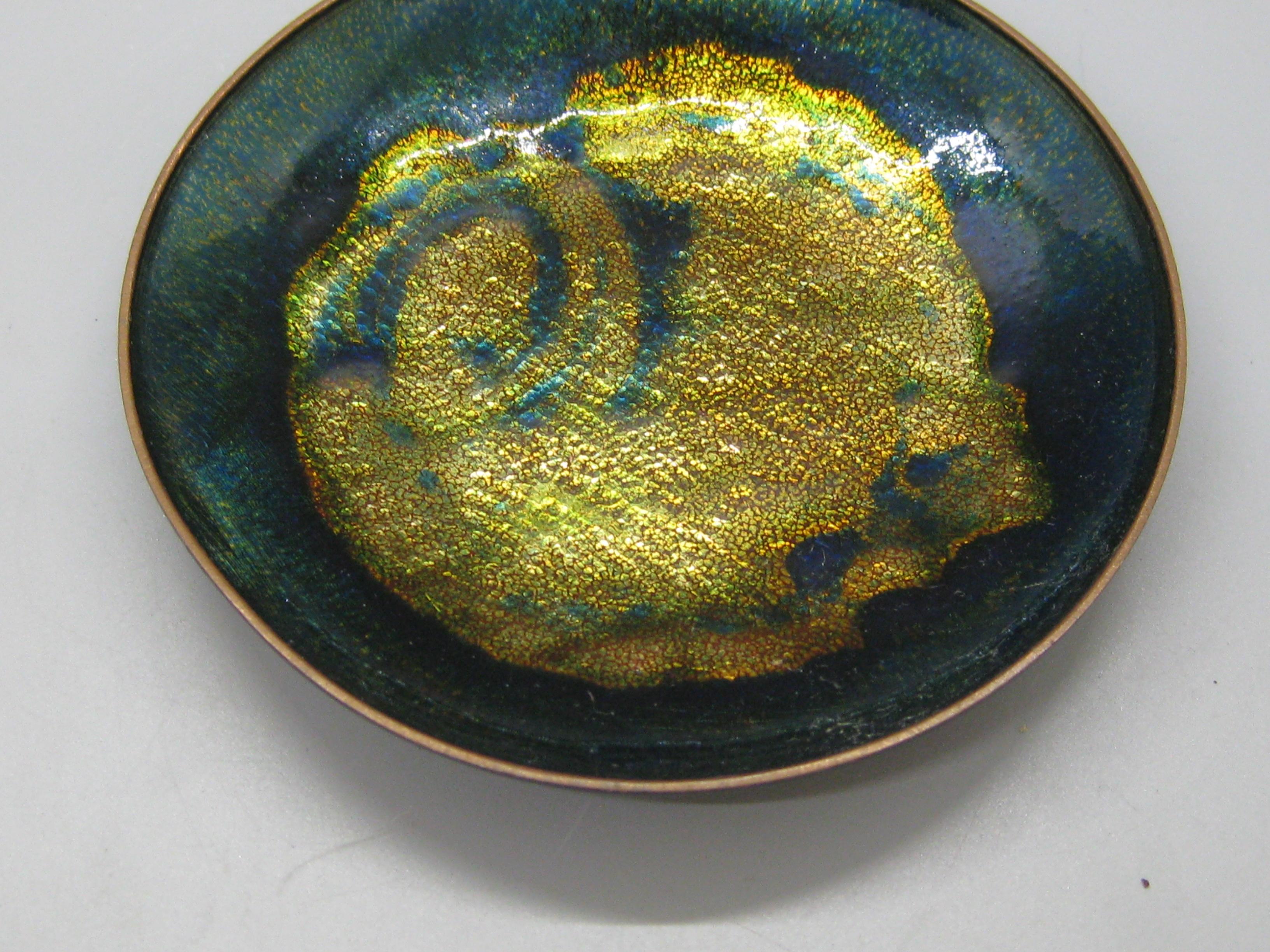 Norwegian 1960's Anne-Grete Ploen Norway Abstract Enamel on Copper Dish Plate Signed! For Sale