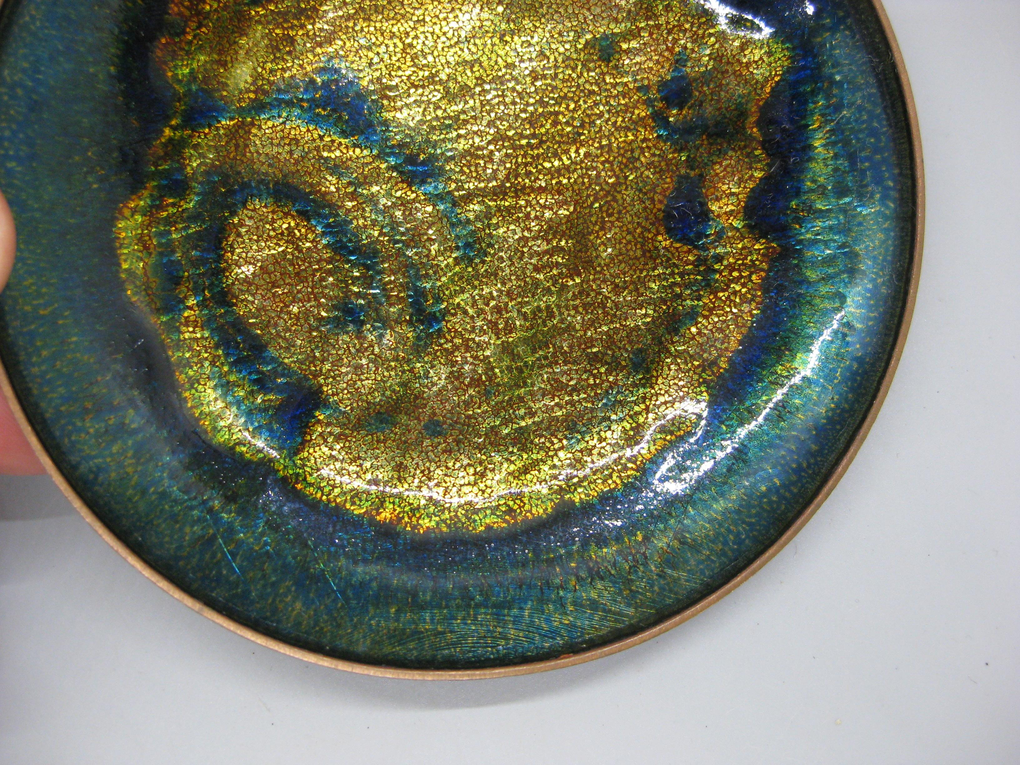 1960's Anne-Grete Ploen Norway Abstract Enamel on Copper Dish Plate Signed! In Good Condition For Sale In San Diego, CA