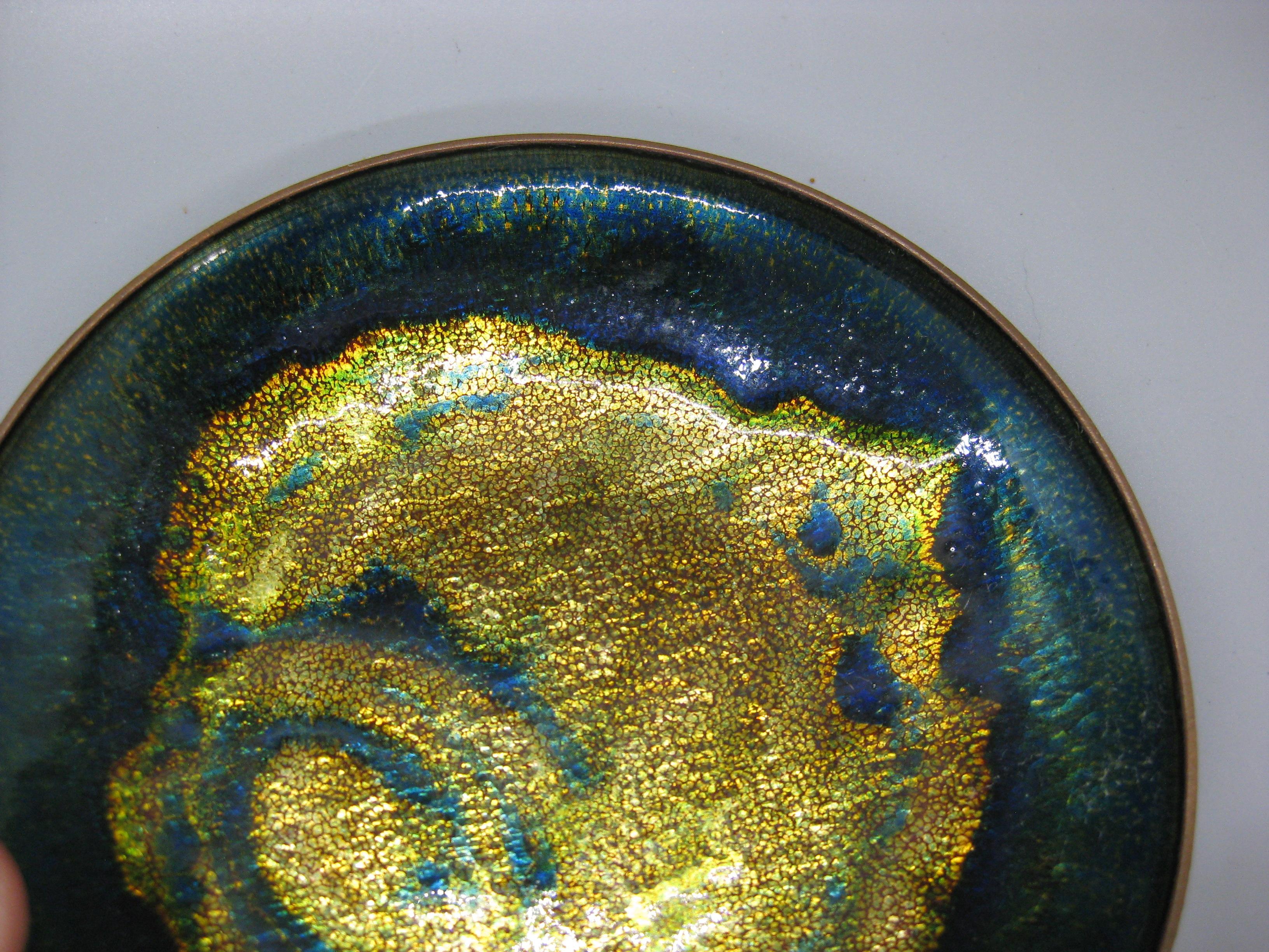 1960's Anne-Grete Ploen Noruega Esmalte abstracto sobre plato de cobre ¡Firmado! Cobre en venta