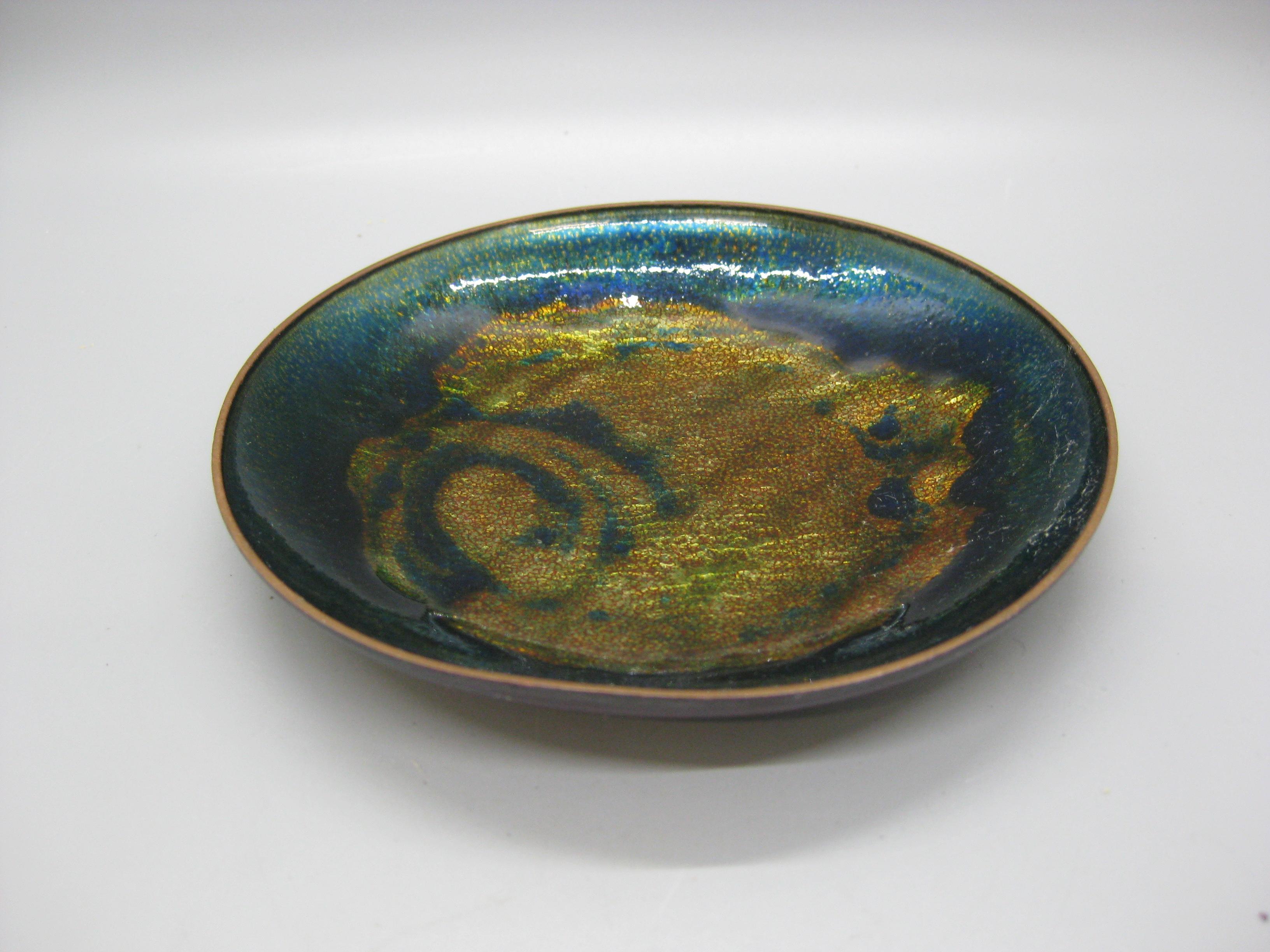 1960's Anne-Grete Ploen Norway Abstract Enamel on Copper Dish Plate Signed! For Sale 1