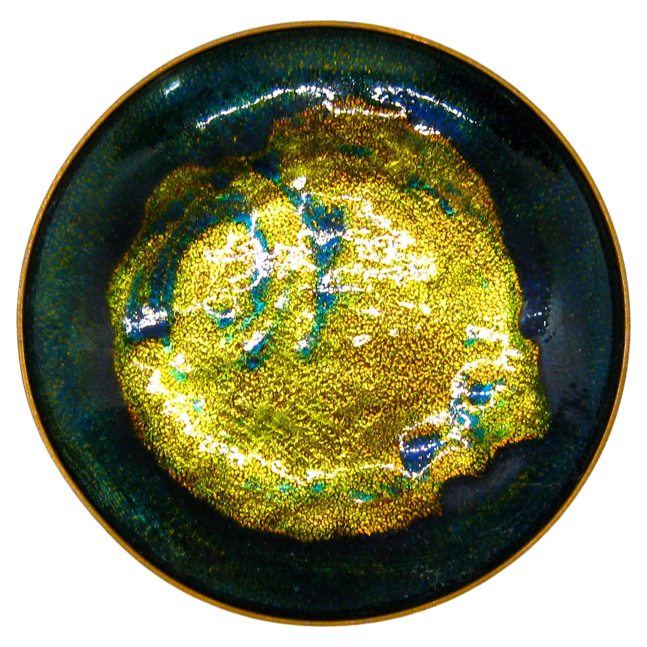 1960's Anne-Grete Ploen Norway Abstract Enamel on Copper Dish Plate Signed! For Sale