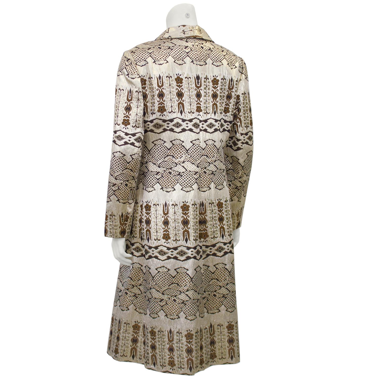 Brown 1960s Hong Kong Made Bronze and Gold Brocade Coat For Sale