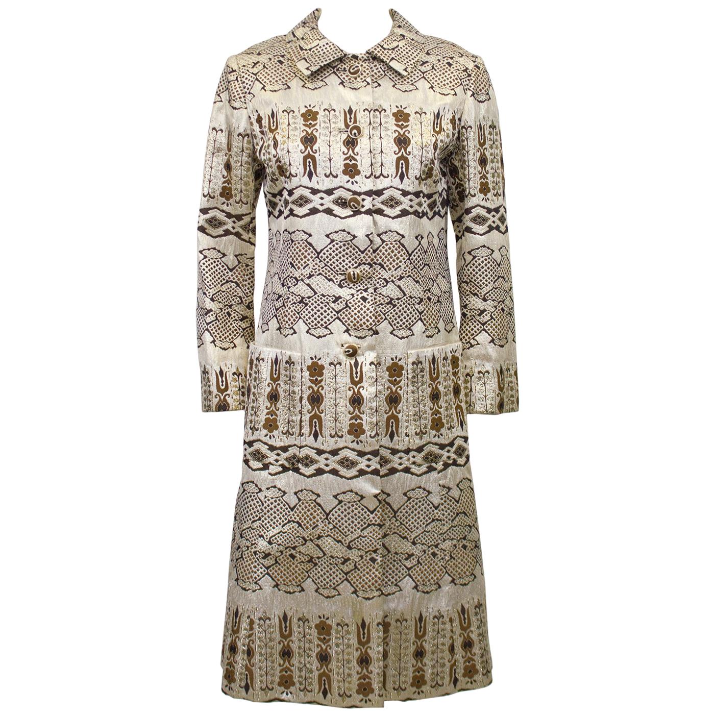 1960s Hong Kong Made Bronze and Gold Brocade Coat For Sale