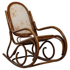 1960s Antique Bamboo Rocking Chair with Distressed Cream Finish