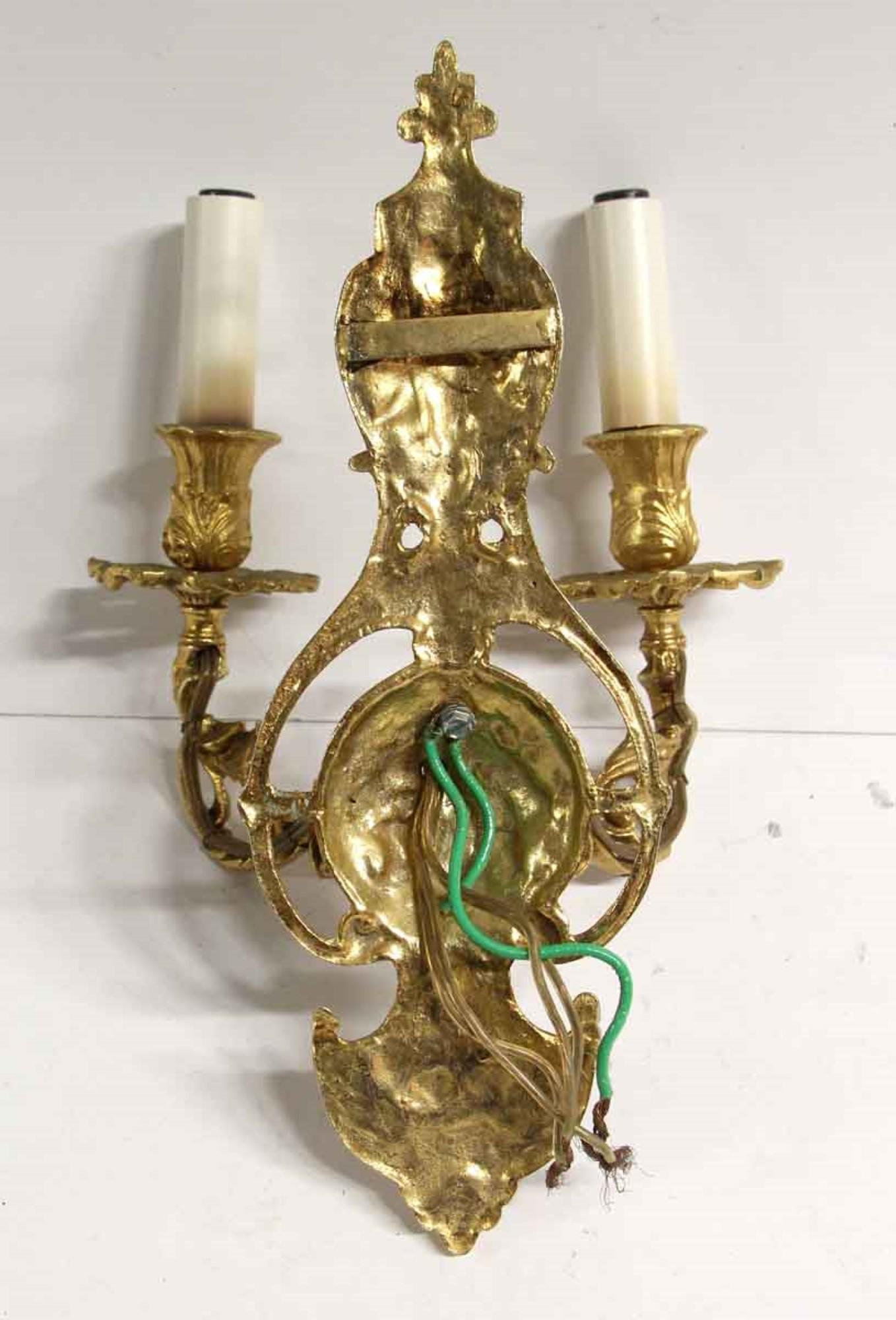 1960s Antique Pair of Two Arm Cast Brass Wall Sconces from France 6