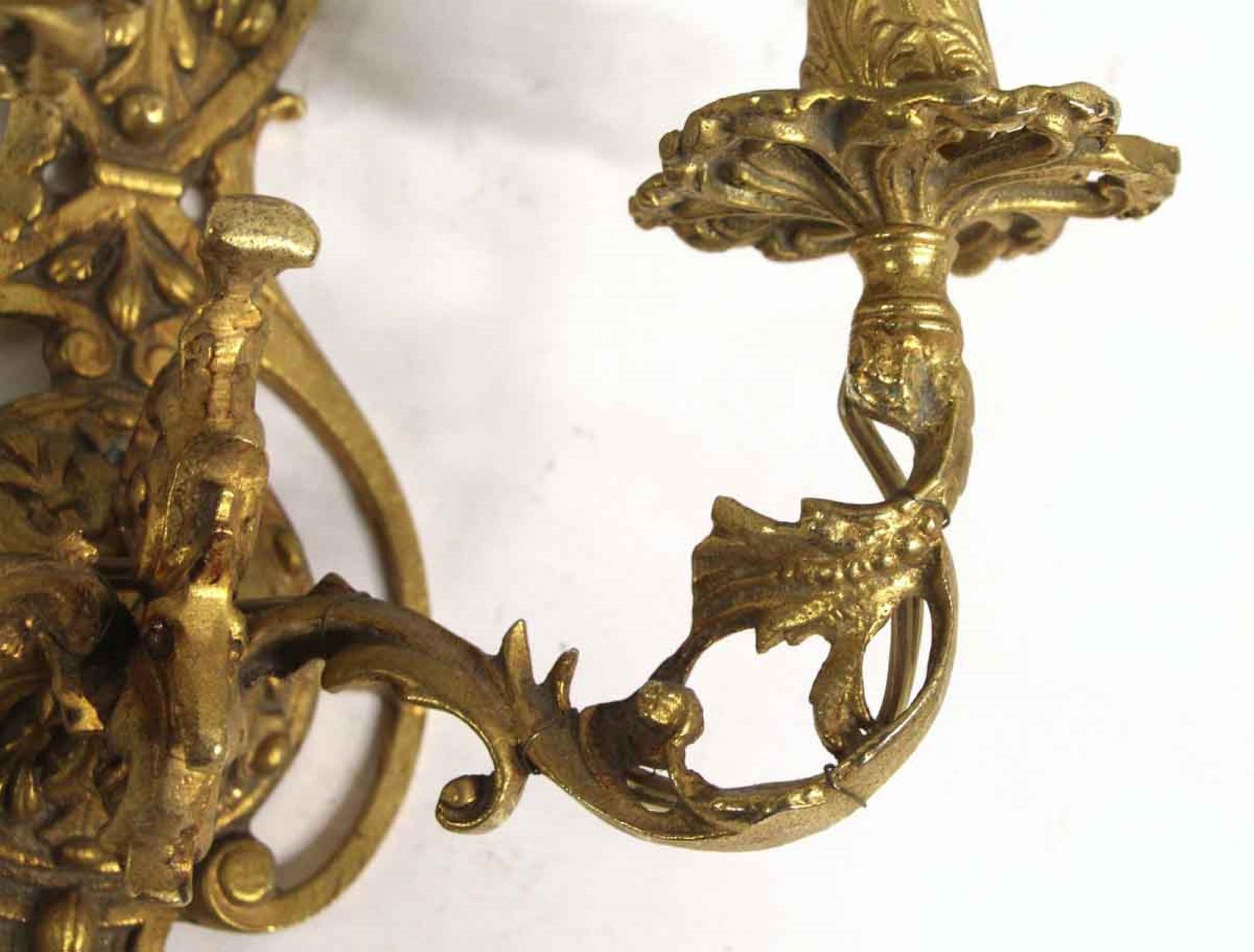 Mid-20th Century 1960s Antique Pair of Two Arm Cast Brass Wall Sconces from France