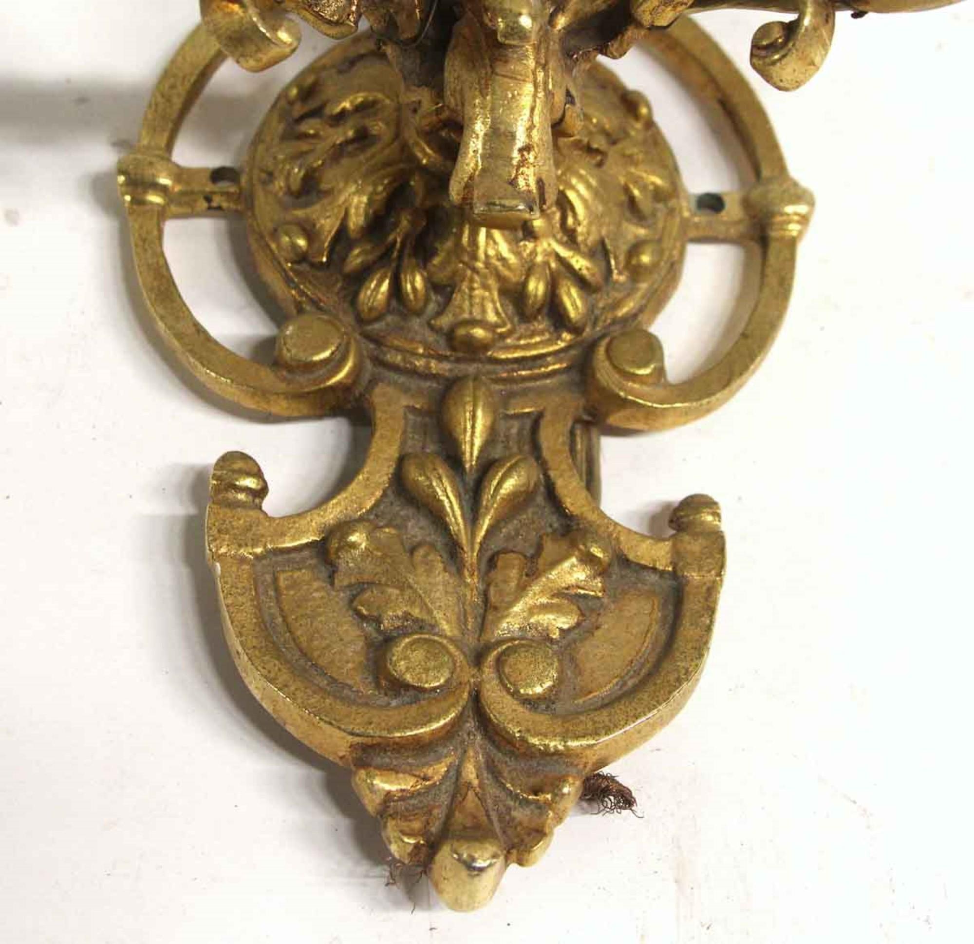 1960s Antique Pair of Two Arm Cast Brass Wall Sconces from France 1