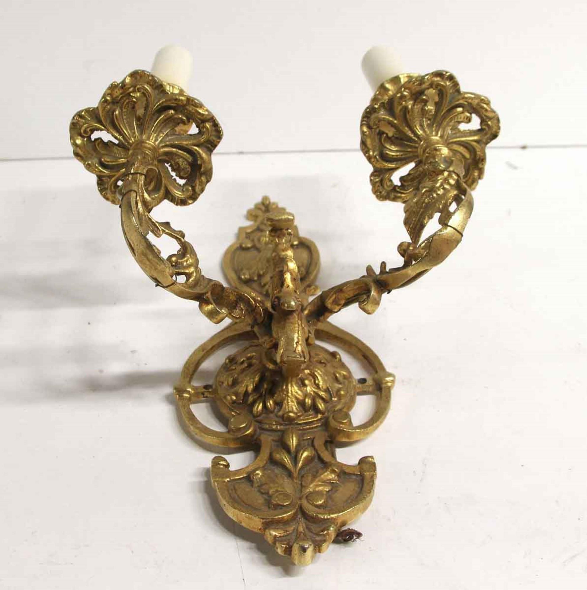 1960s Antique Pair of Two Arm Cast Brass Wall Sconces from France 2