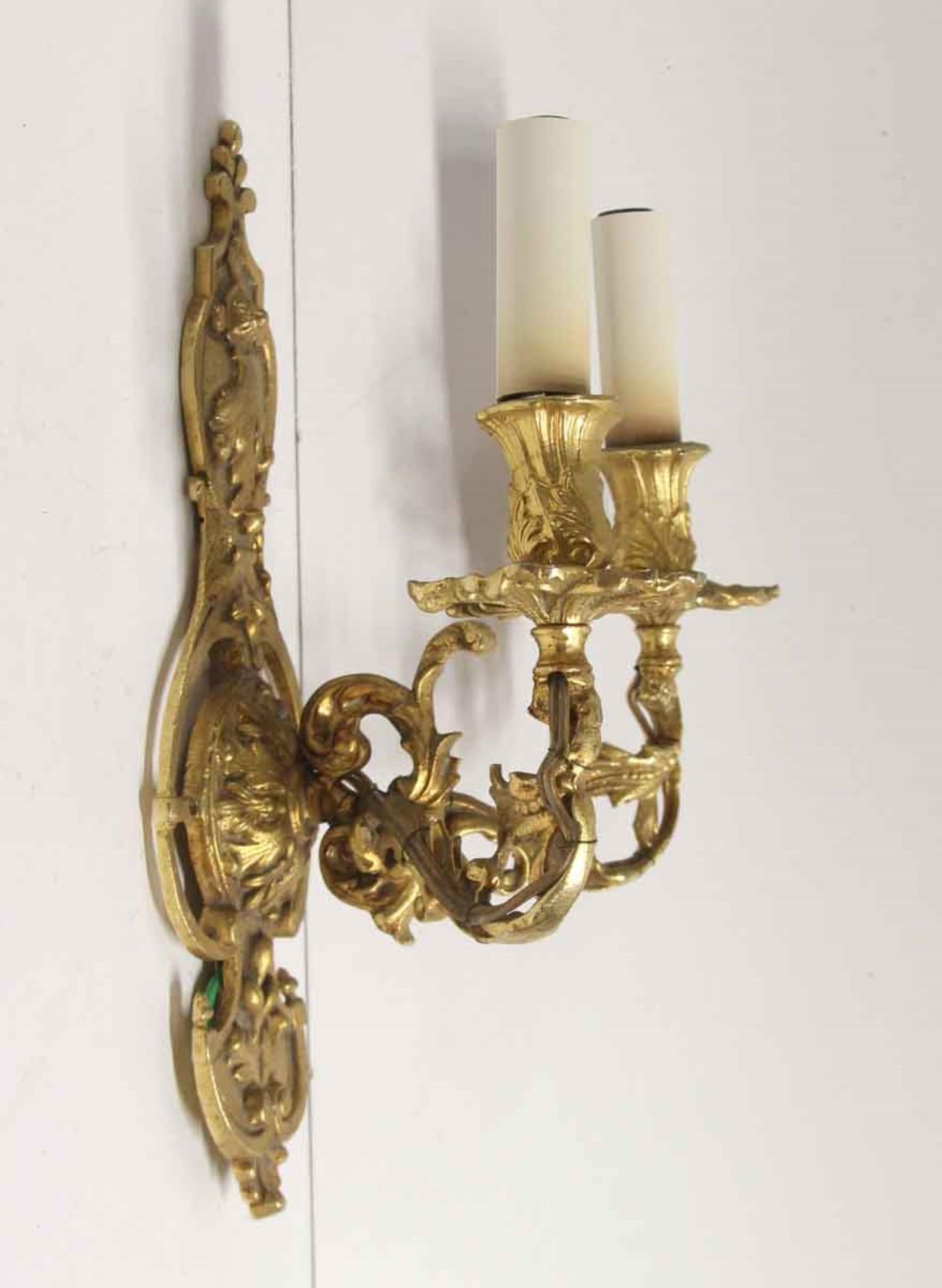 1960s Antique Pair of Two Arm Cast Brass Wall Sconces from France 4