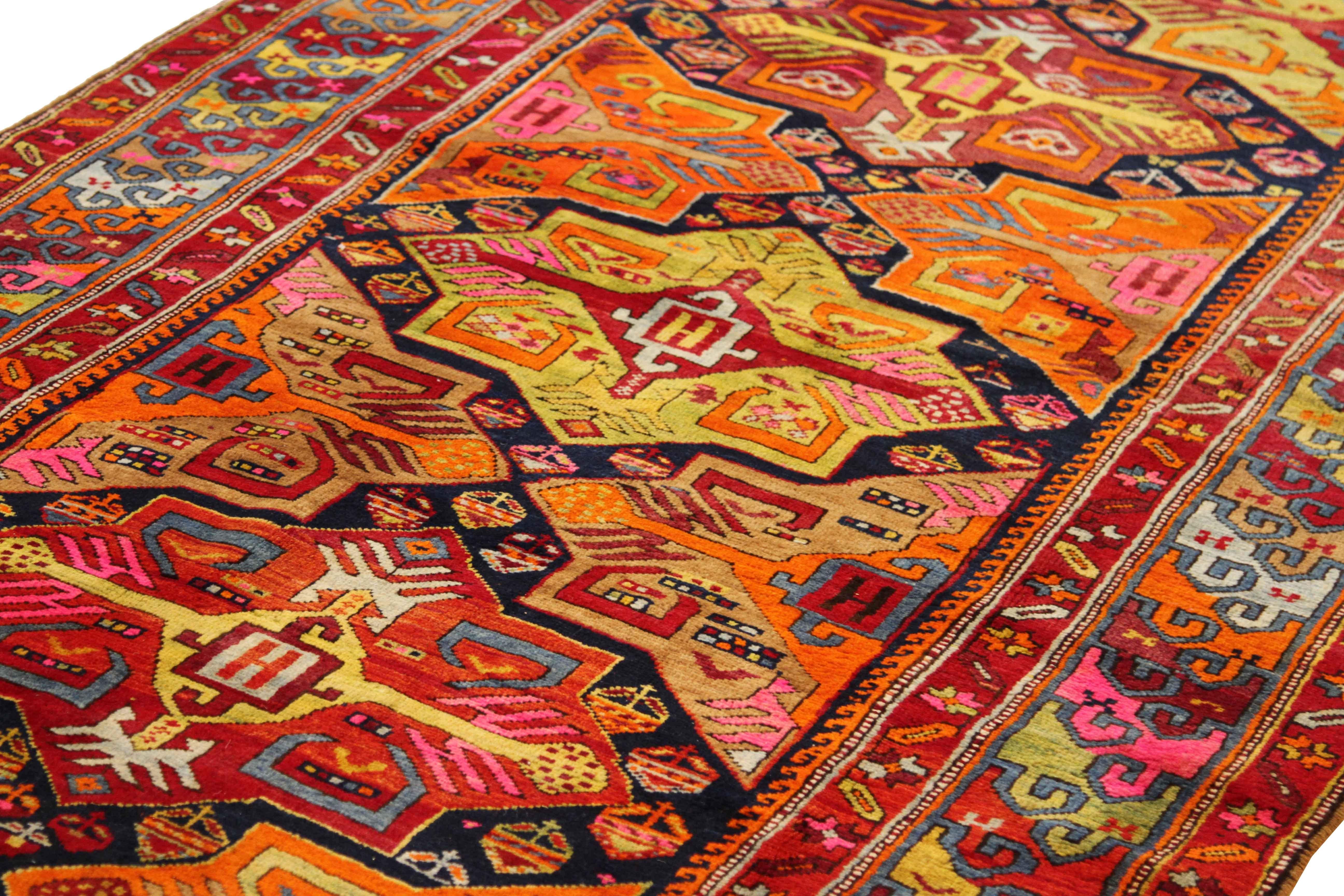 Hand-Knotted 1960s Antique Persian Rug Azerbaijan Design With Pastel Colored Traditional Moti