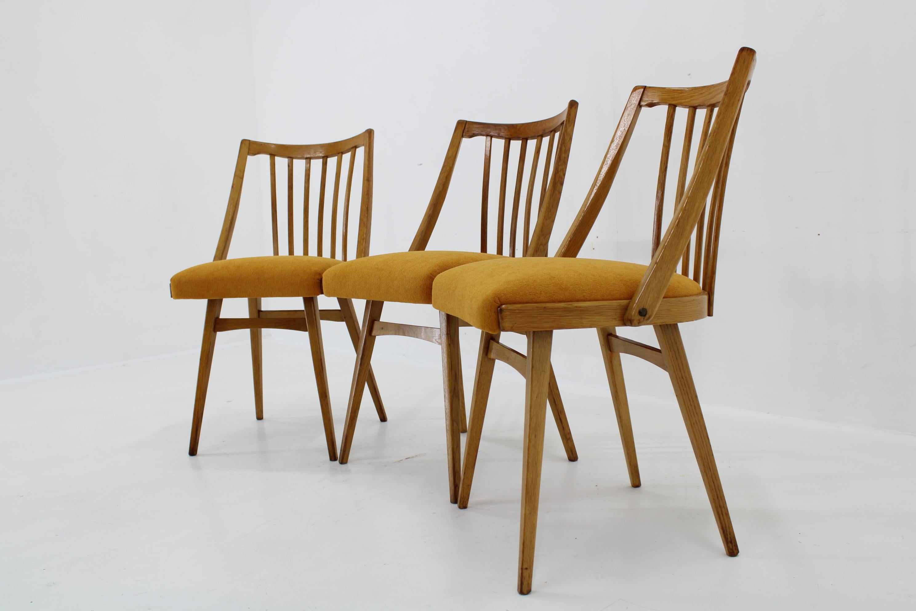 Mid-Century Modern 1960s Antonin Suman Oak Chair, Set of Three  For Sale
