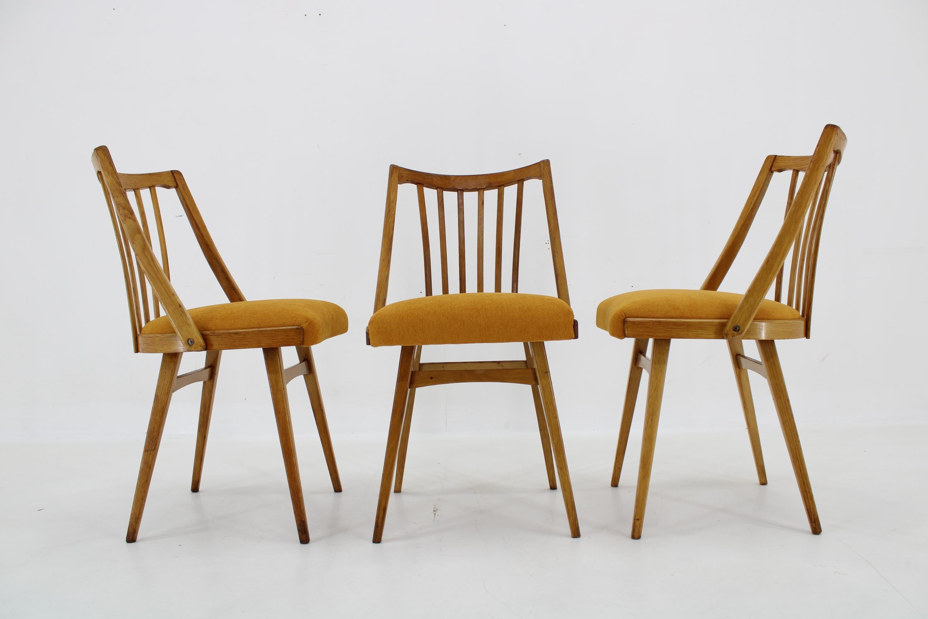Czech 1960s Antonin Suman Oak Chair, Set of Three  For Sale