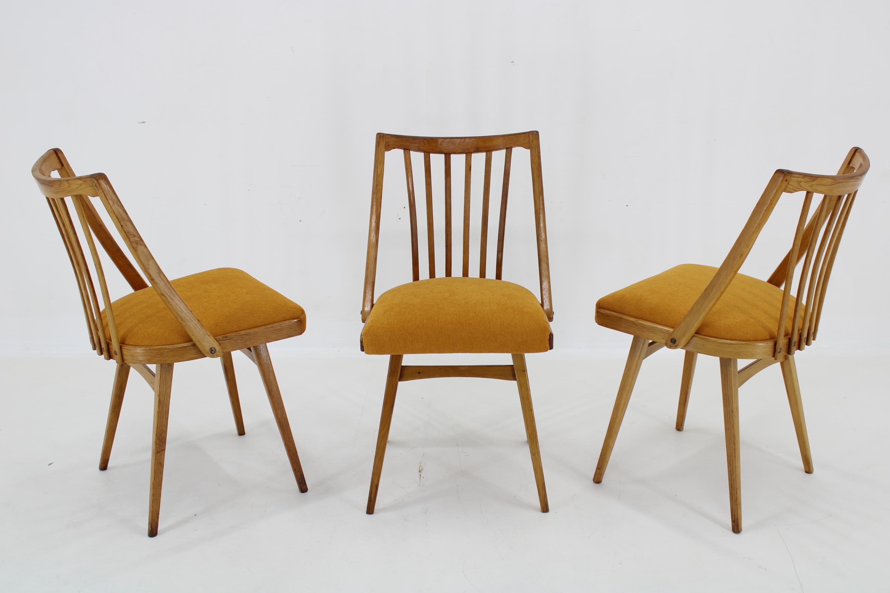 Fabric 1960s Antonin Suman Oak Chair, Set of Three  For Sale