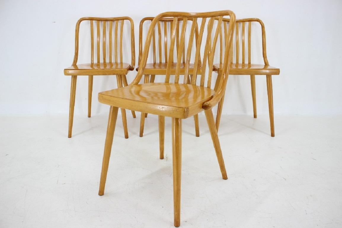 1960s Antonin Suman Set of Four Beech Dining Chairs, Czechoslovakia 7