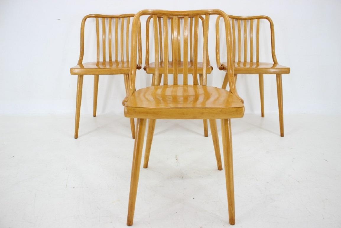1960s Antonin Suman Set of Four Beech Dining Chairs, Czechoslovakia 8