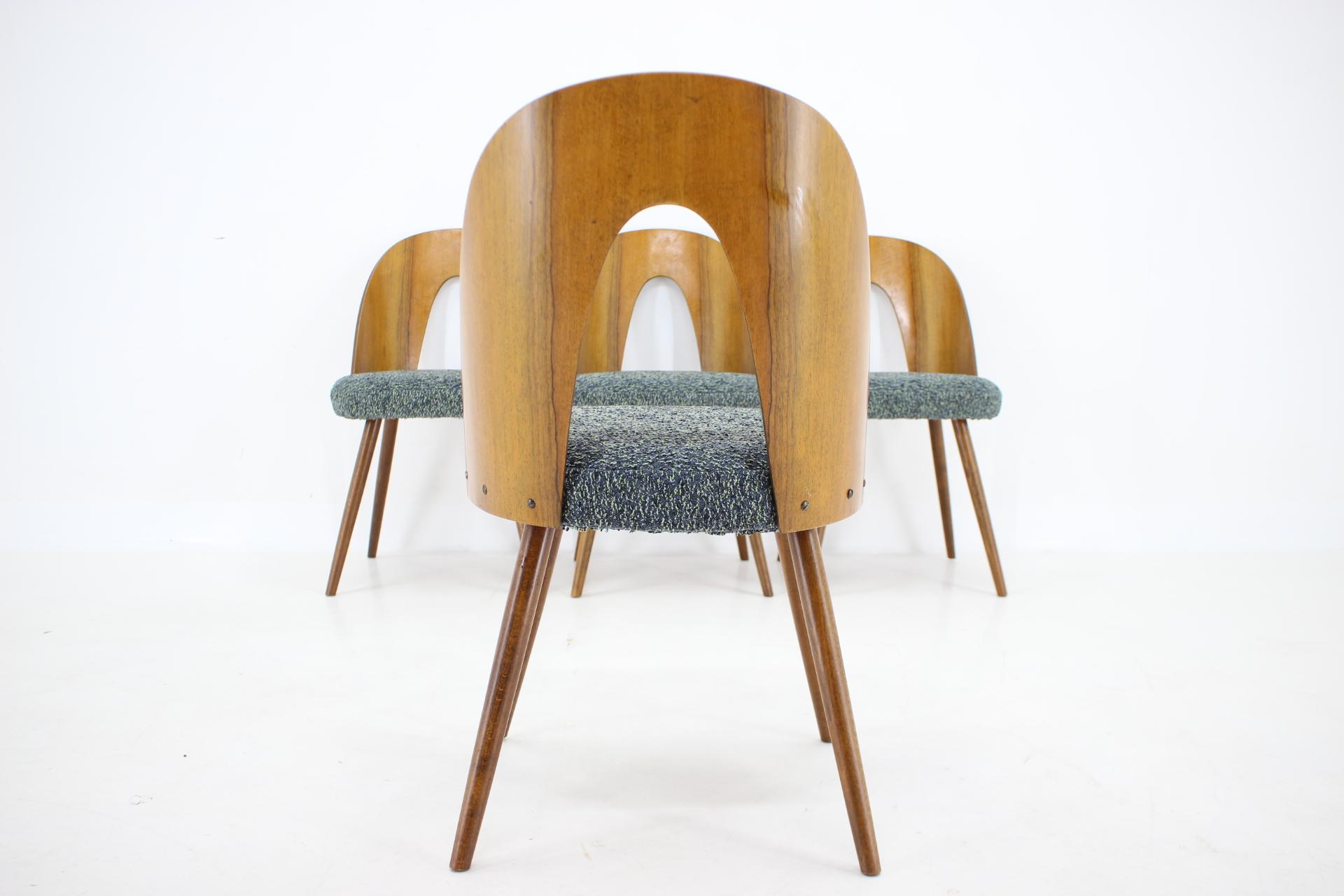 1960s Antonin Suman Set of Four Walnut Dining Chairs, Czechoslovakia For Sale 4