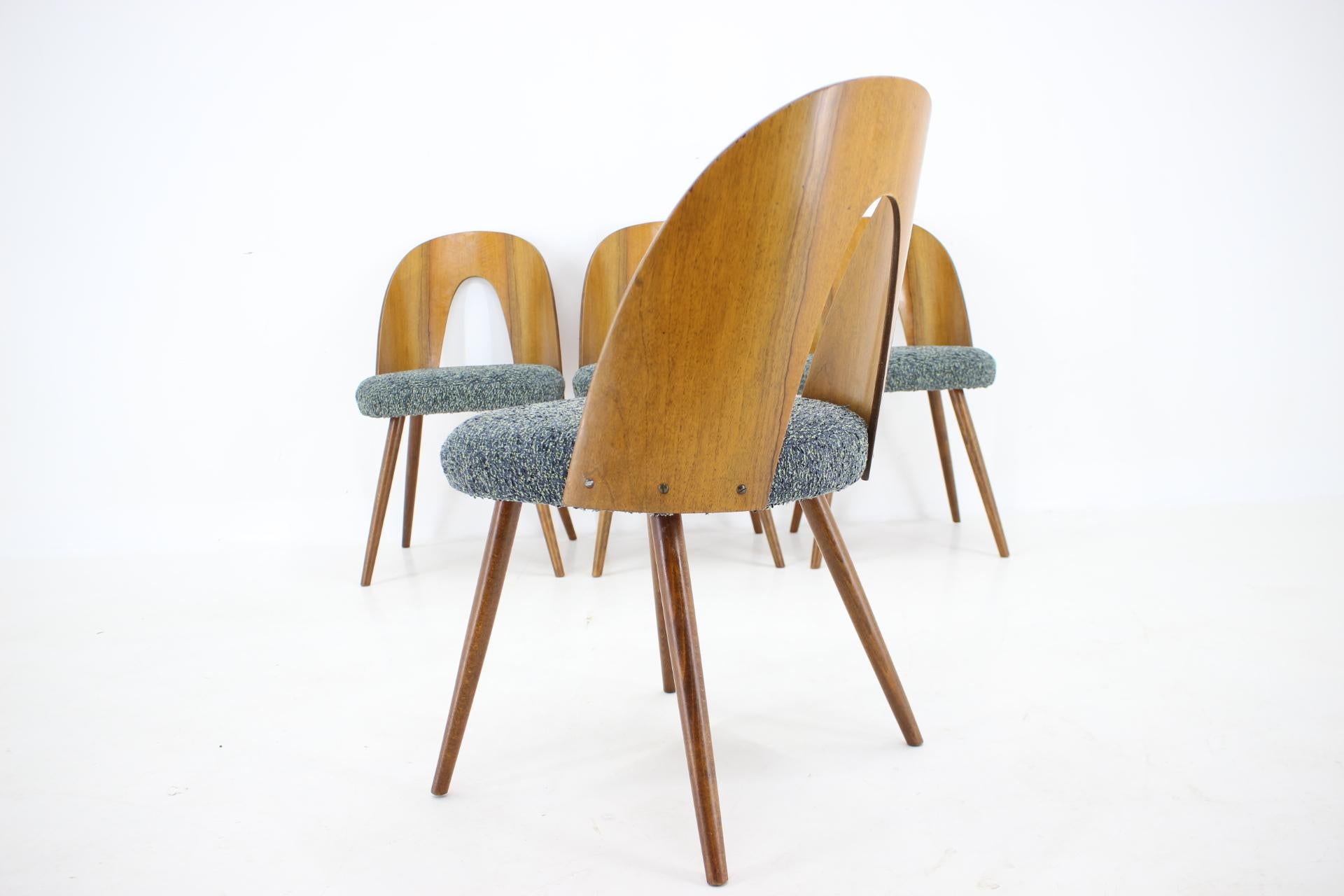 1960s Antonin Suman Set of Four Walnut Dining Chairs, Czechoslovakia For Sale 5