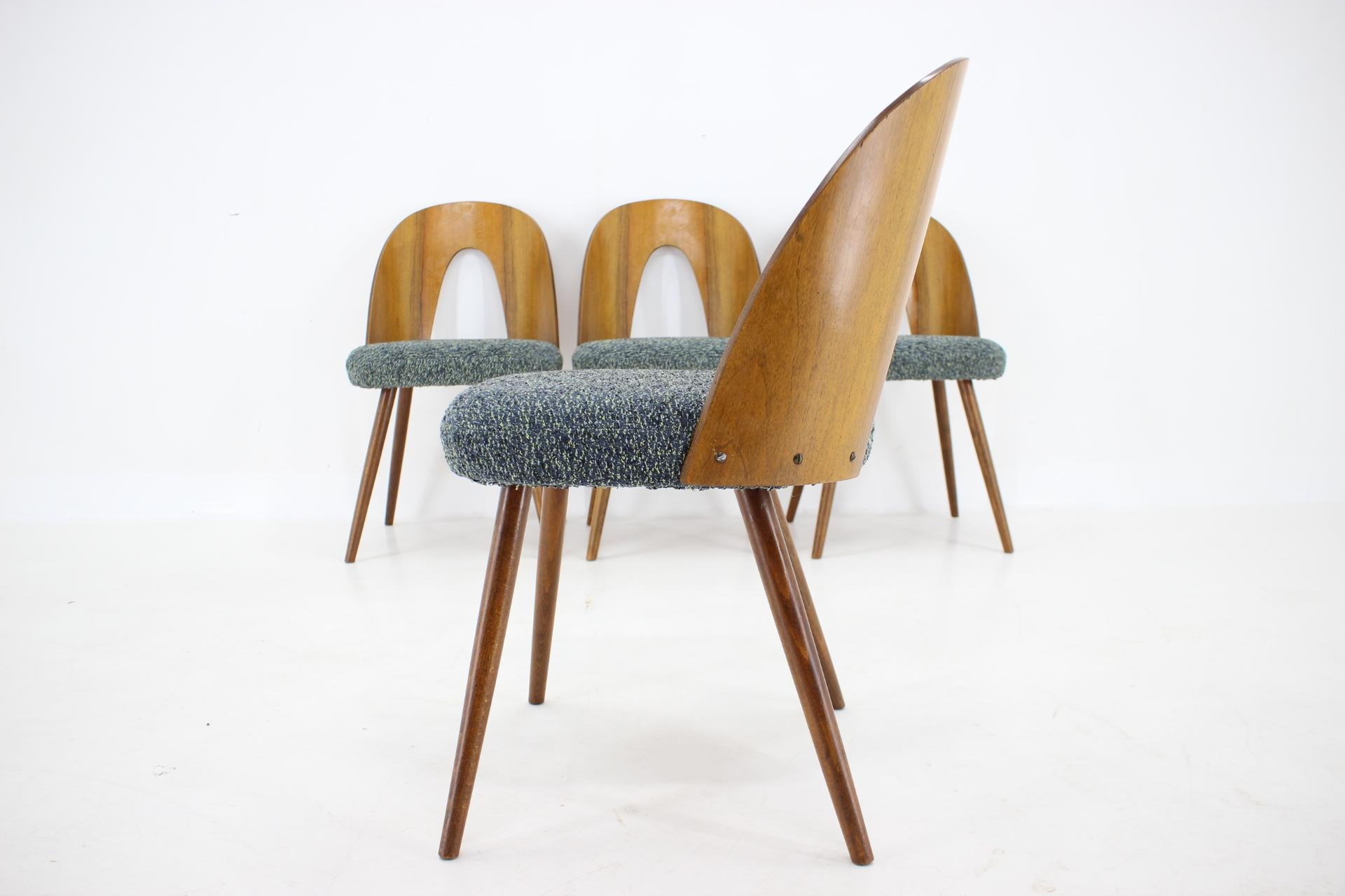 1960s Antonin Suman Set of Four Walnut Dining Chairs, Czechoslovakia For Sale 6