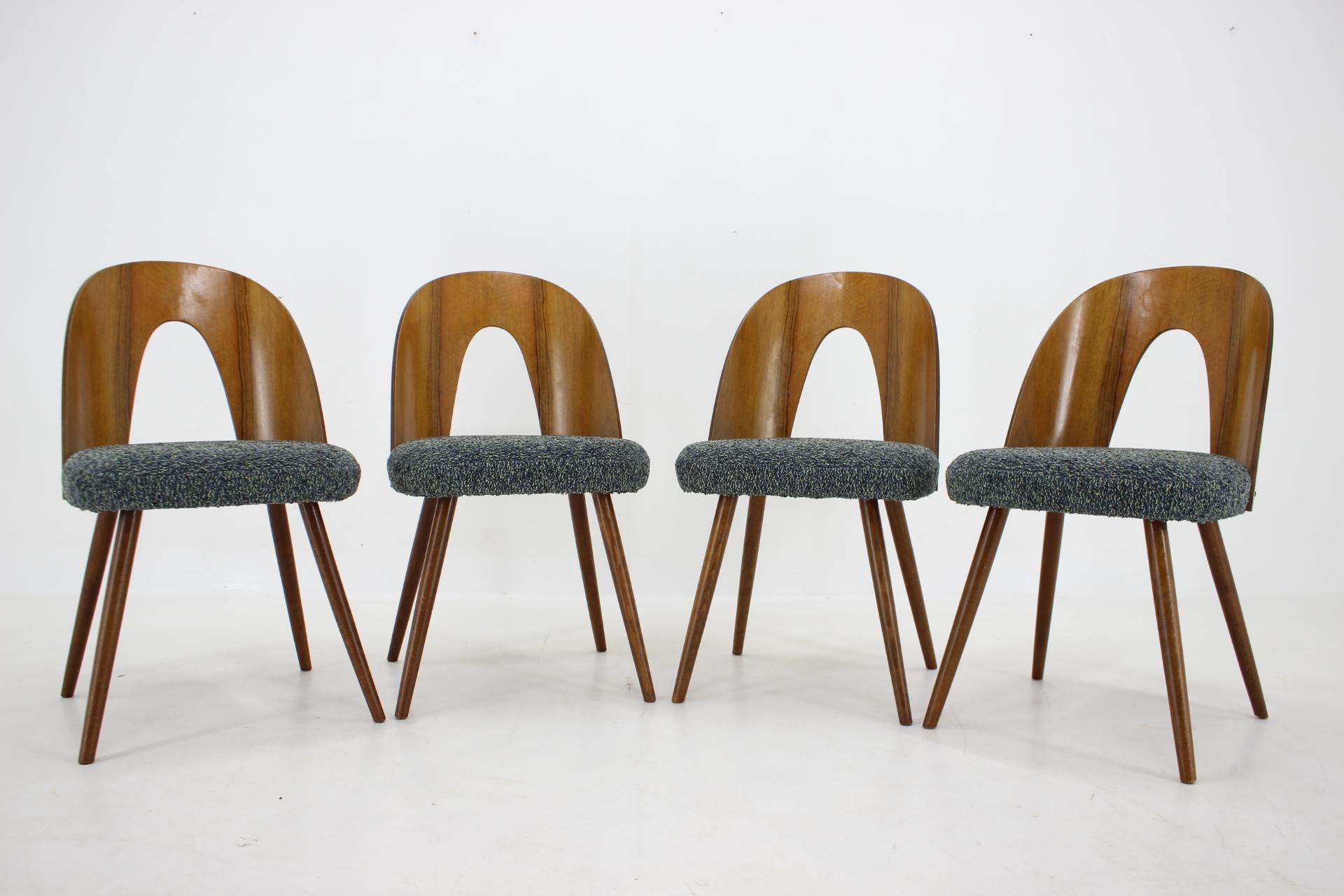 Mid-Century Modern 1960s Antonin Suman Set of Four Walnut Dining Chairs, Czechoslovakia For Sale