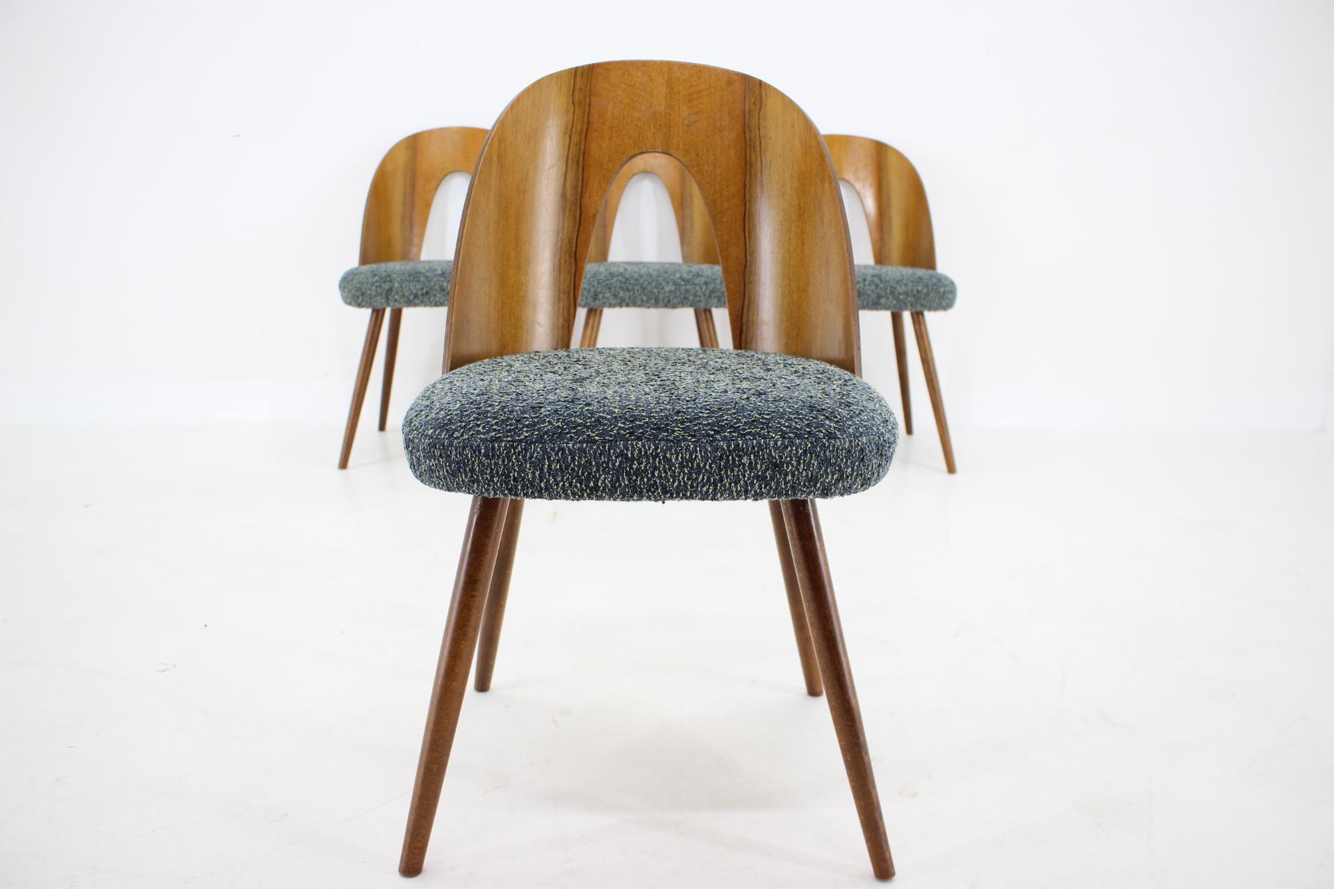 Fabric 1960s Antonin Suman Set of Four Walnut Dining Chairs, Czechoslovakia For Sale