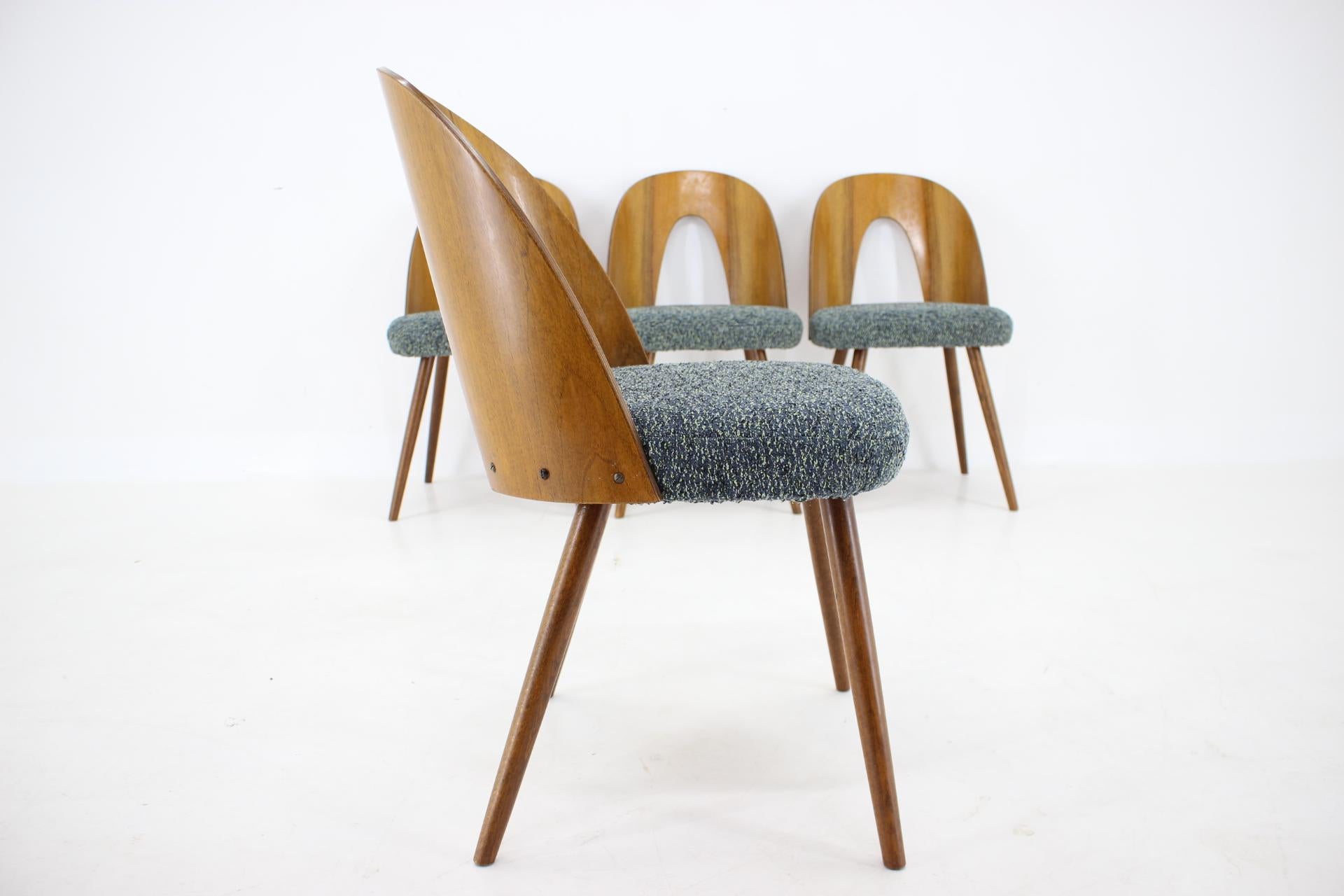 1960s Antonin Suman Set of Four Walnut Dining Chairs, Czechoslovakia For Sale 2