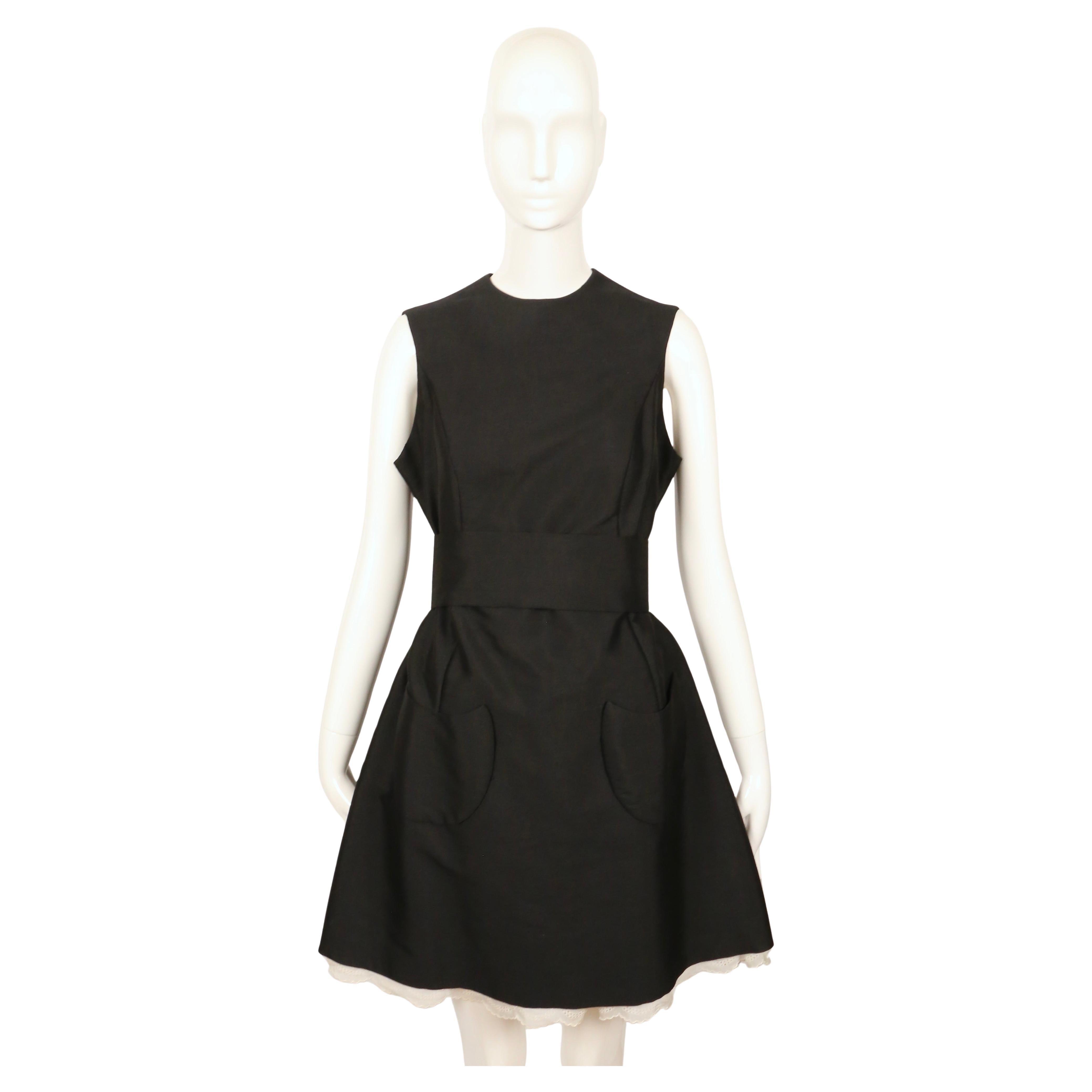 Women's 1960's ANTONIO DEL CASTILLO haute couture black dress with patch pockets & lace For Sale