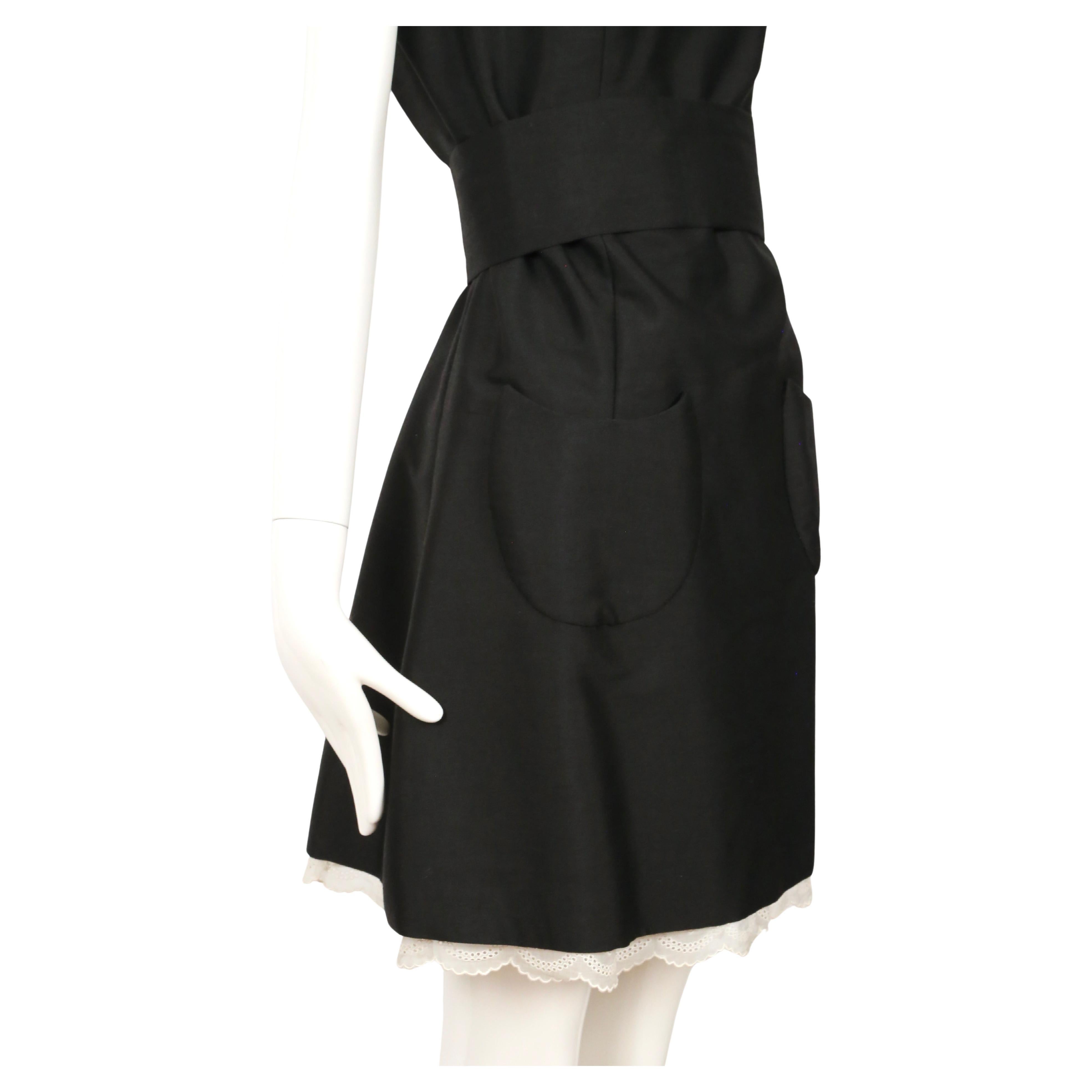 1960's ANTONIO DEL CASTILLO haute couture black dress with patch pockets & lace For Sale 1