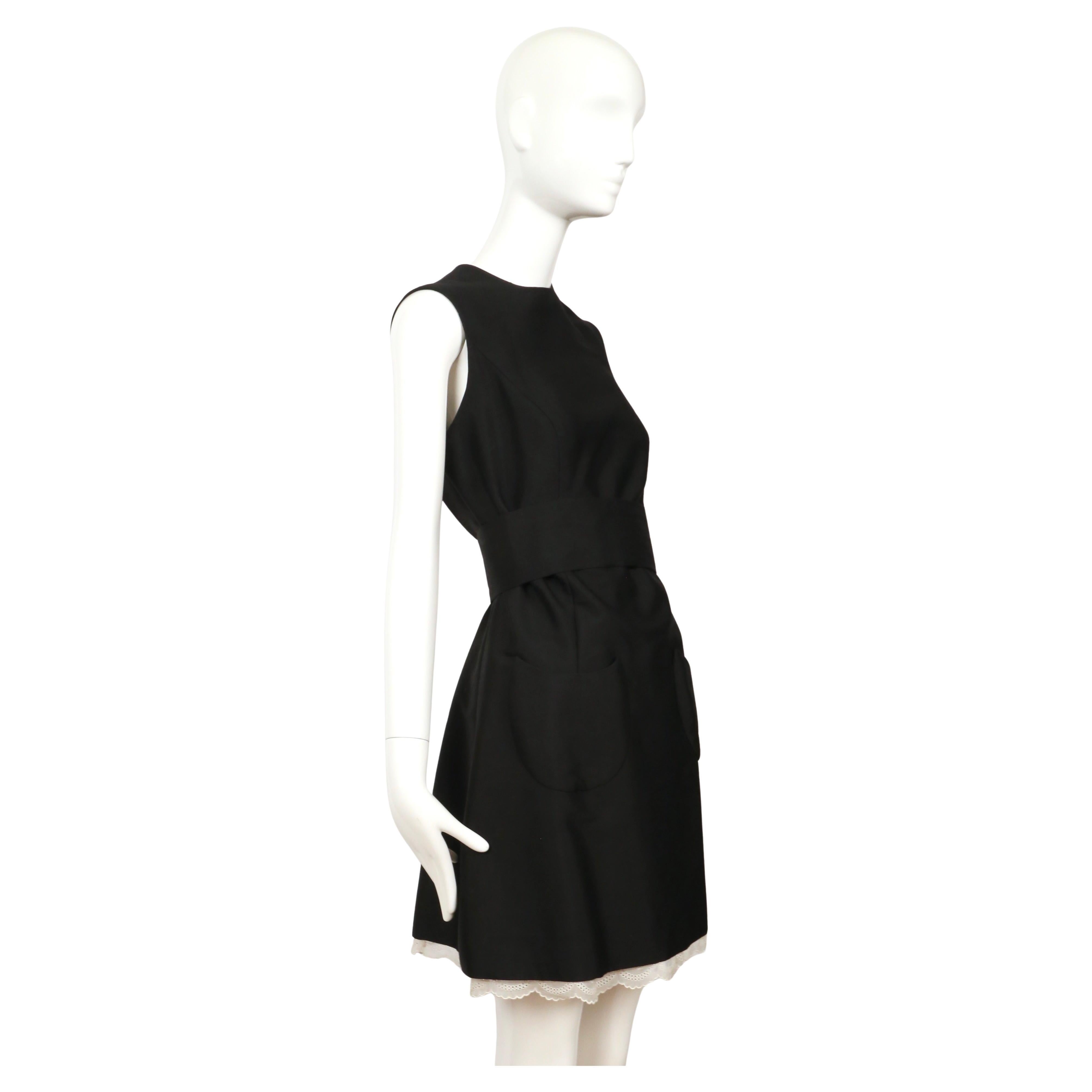 1960's ANTONIO DEL CASTILLO haute couture black dress with patch pockets & lace For Sale 3
