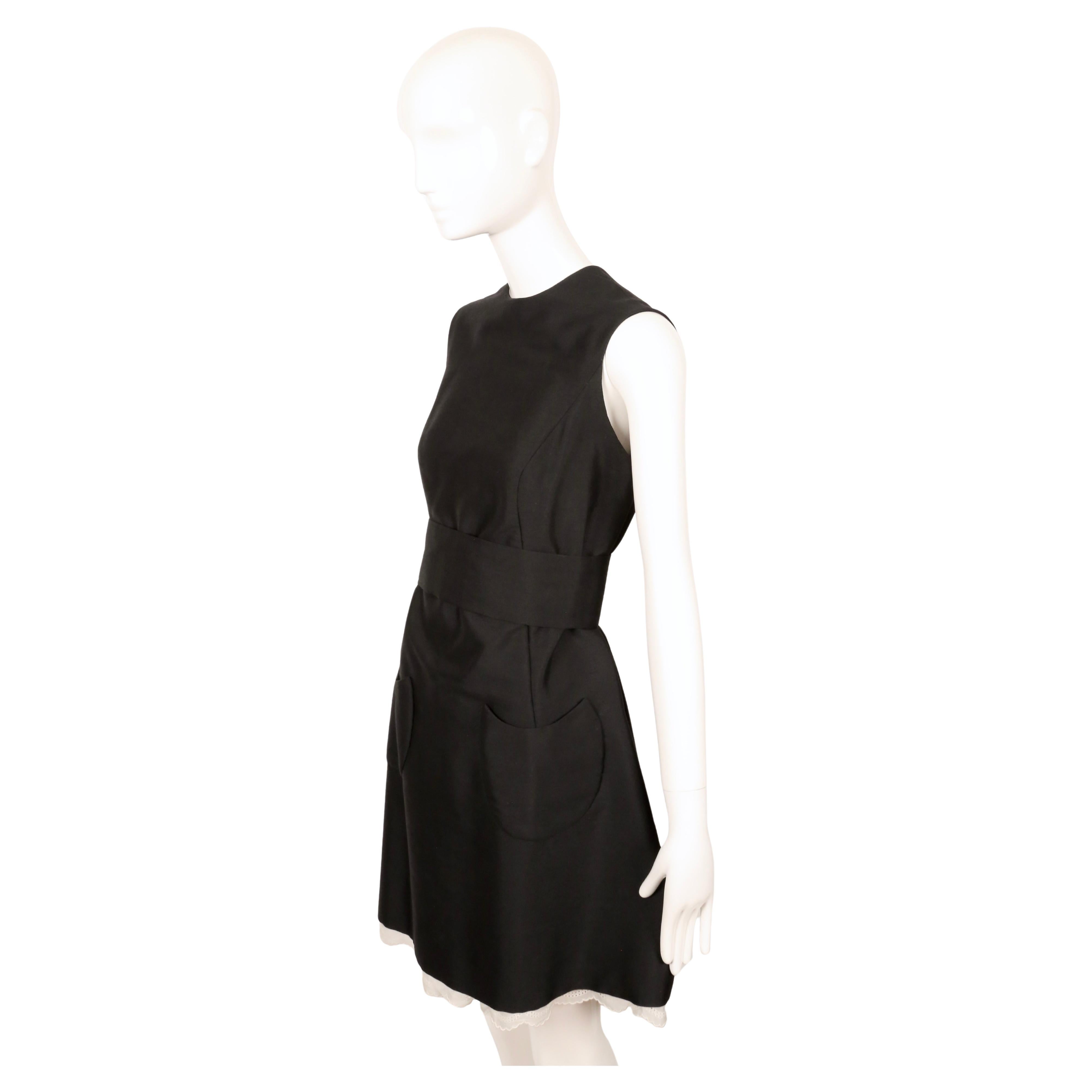 1960's ANTONIO DEL CASTILLO haute couture black dress with patch pockets & lace For Sale 4