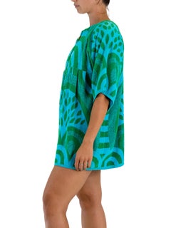 1960S Aqua Blue Cotton Terry Cloth Beach Duster With Towel