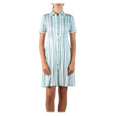 Abito a camicia in jersey in misto cotone con stampa di stato blu acqua degli anni '60