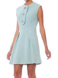 1960S PAULINE TRIGERE Aqua  Wool Mod Shift Dress Lined With Silk