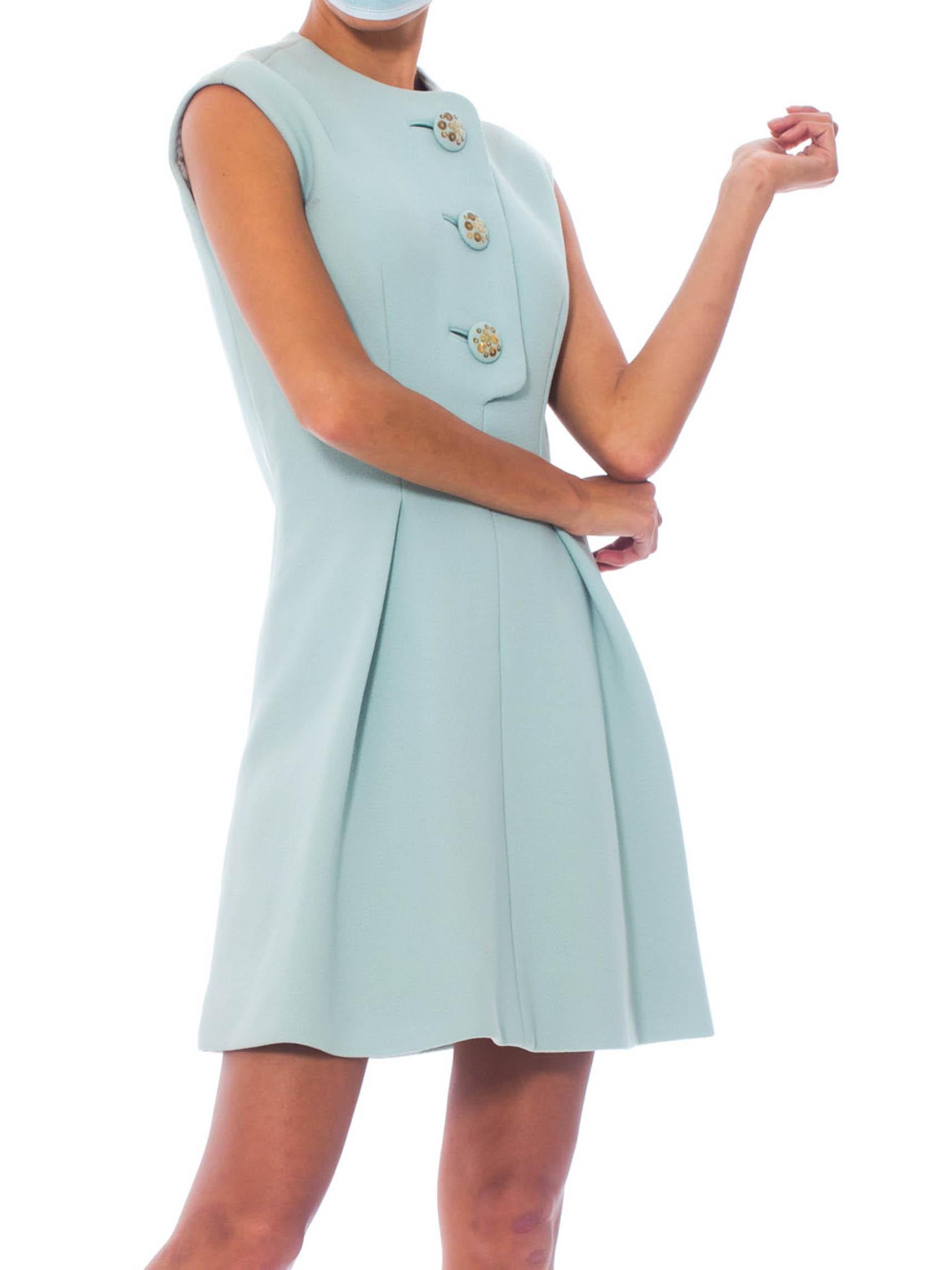 1960S PAULINE TRIGERE Aqua  Wool Mod Shift Dress Lined With Silk 1